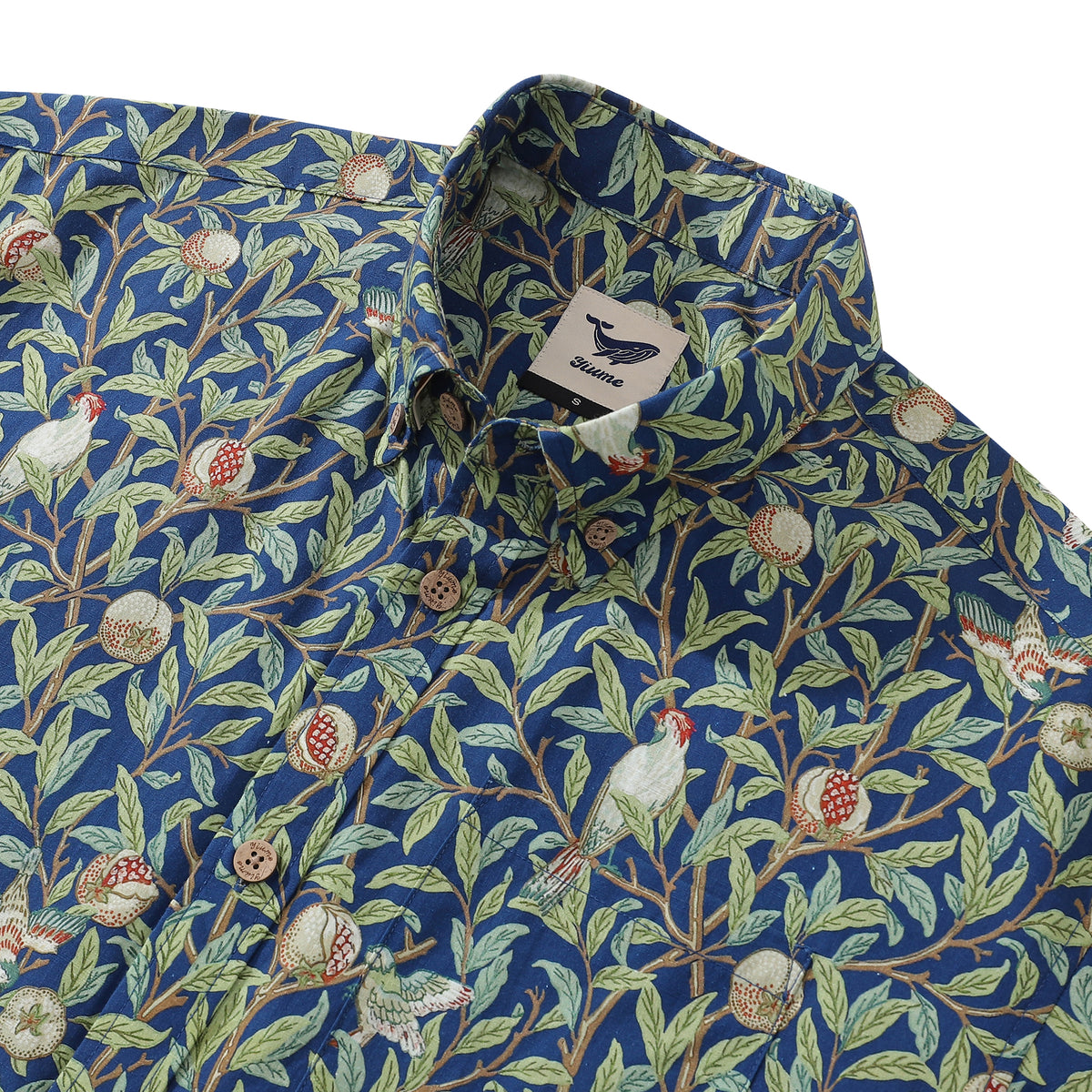 Men's Hawaiian Shirt Birds and Pomegranates Print Cotton Button-down S ...