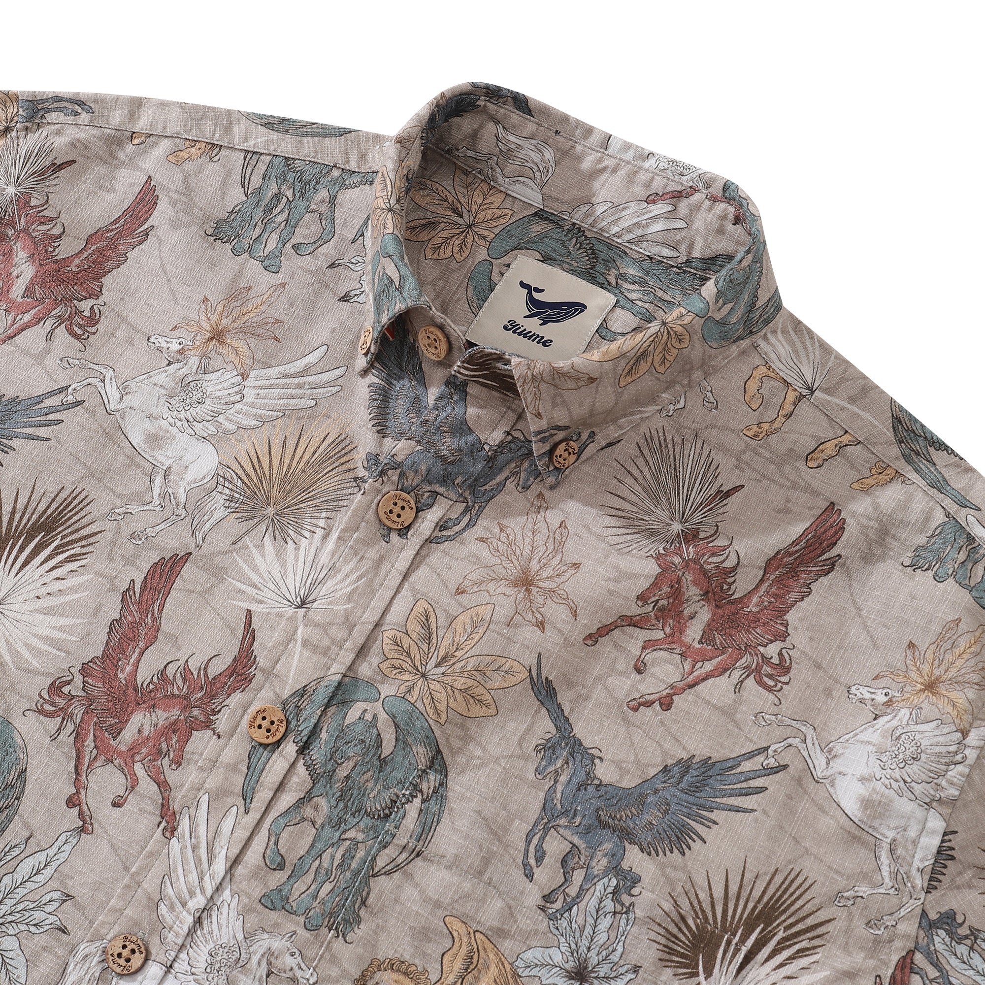 Men's Hawaiian Shirt Pegasus in Flight Cotton Button-down Long Sleeve Aloha Shirt