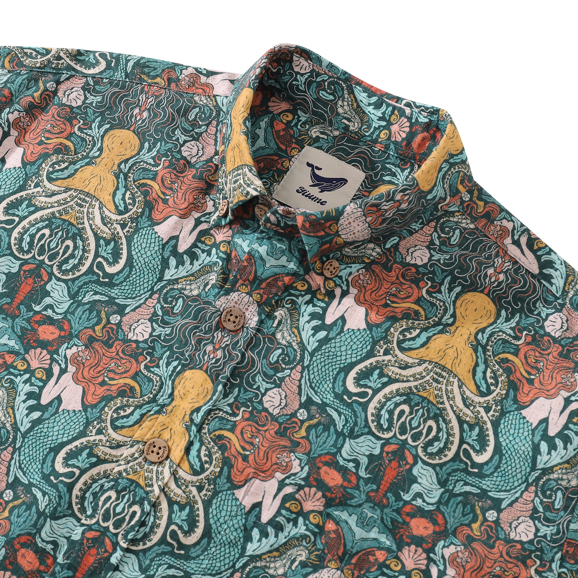 Men's Hawaiian Shirt Mermaid By Jillian Anderson Cotton Button-down Long Sleeve Aloha Shirt