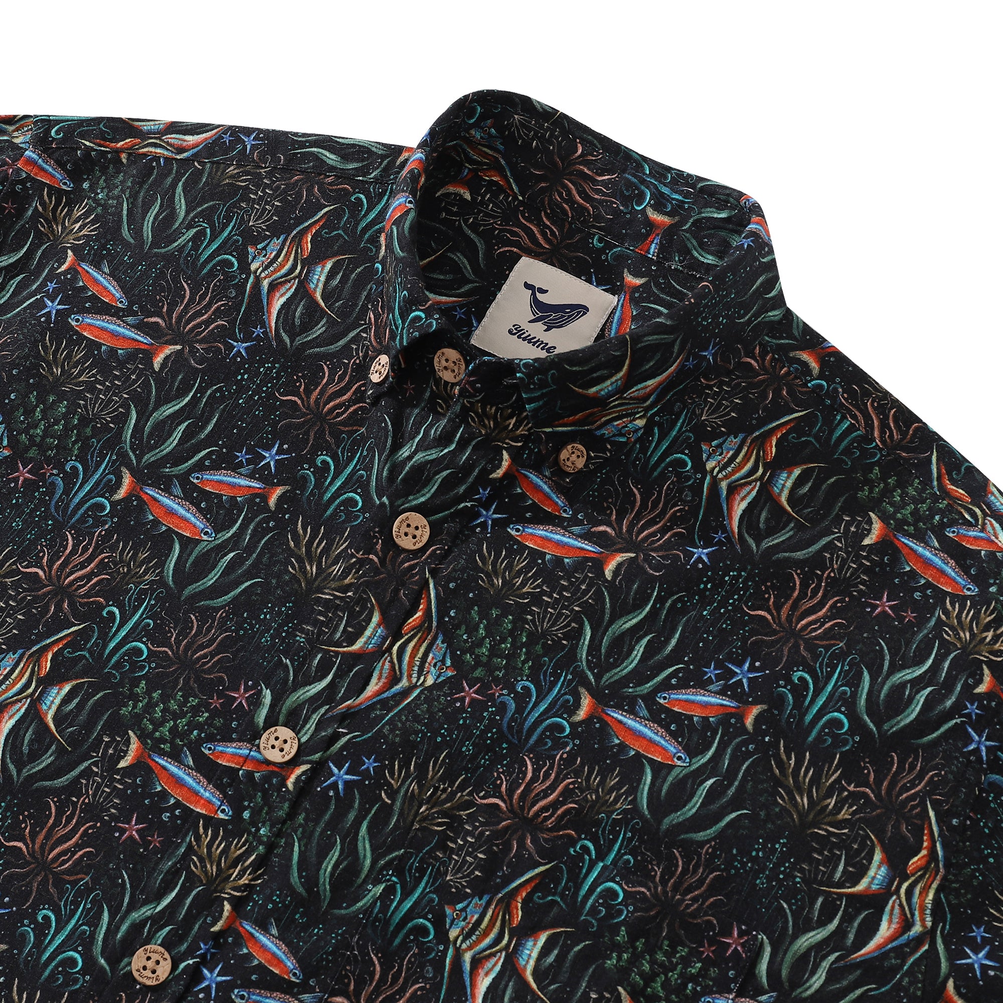 Men's Hawaiian Shirt Underwater Blues By Luova Flow Cotton Button-down Long Sleeve Aloha Shirt