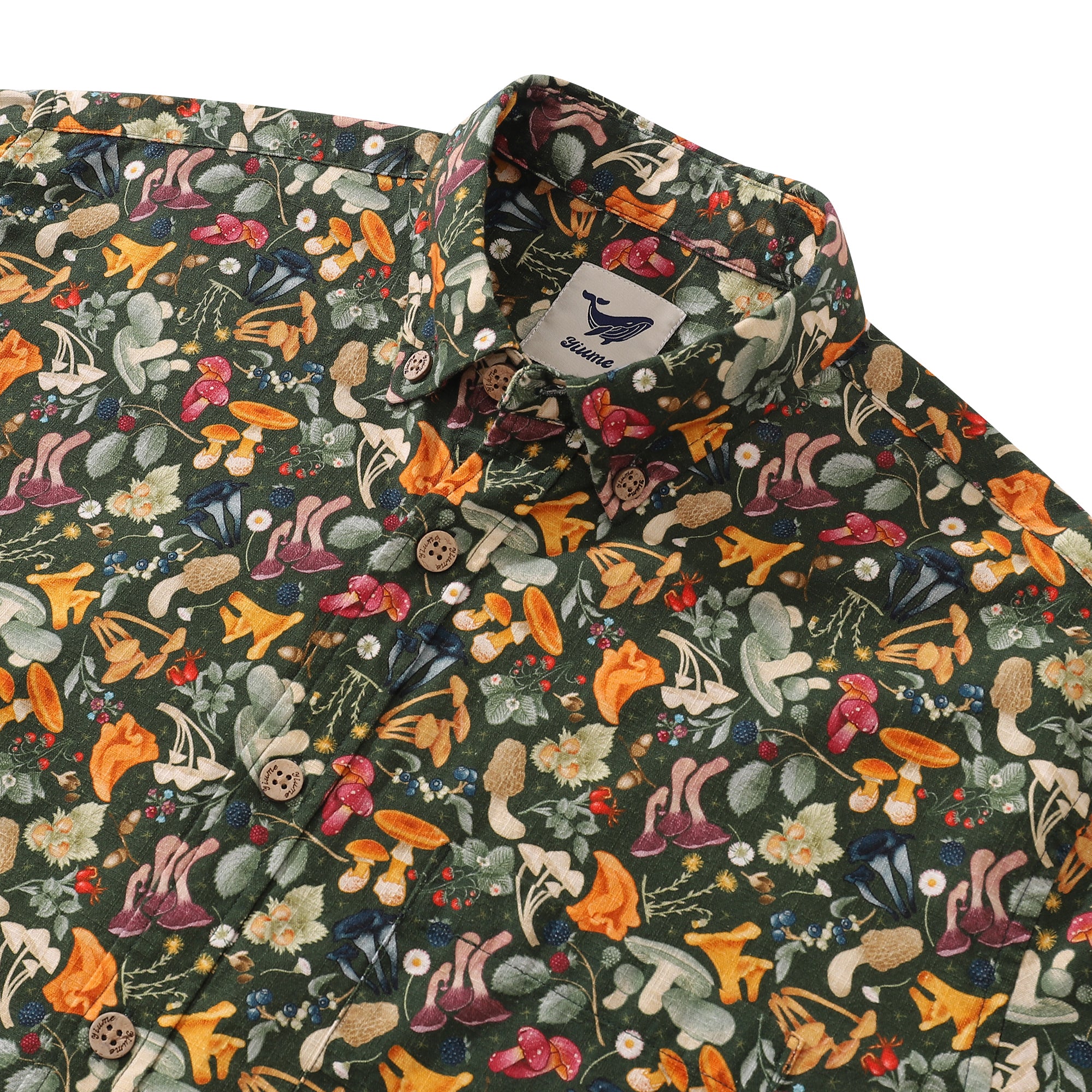 Men's Hawaiian Shirt Forest Edibles By House of Haricot Cotton Button-down Long Sleeve Aloha Shirt