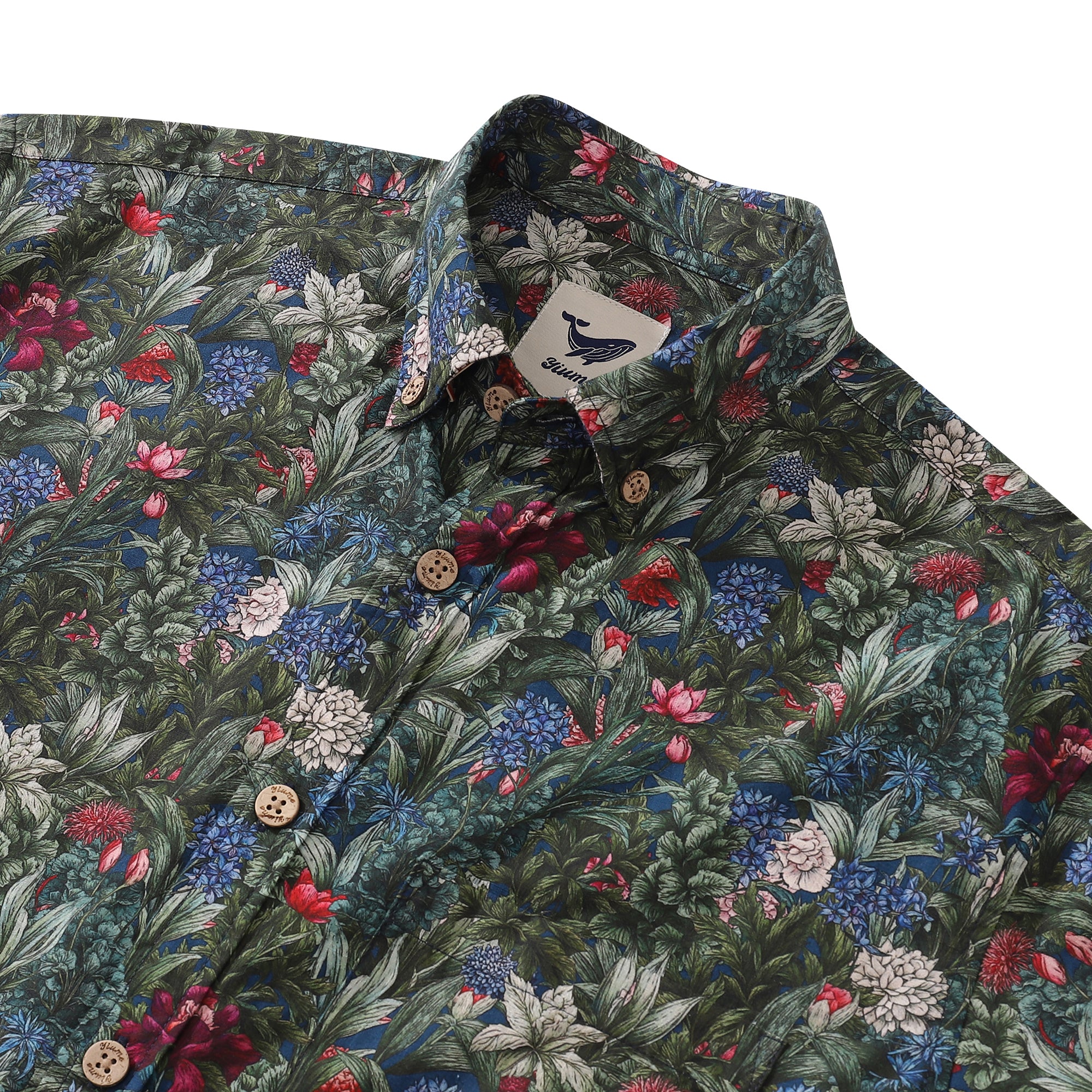 Men's Hawaiian Shirt Hydrangeas and Roses Cotton Button-down Long Sleeve Aloha Shirt