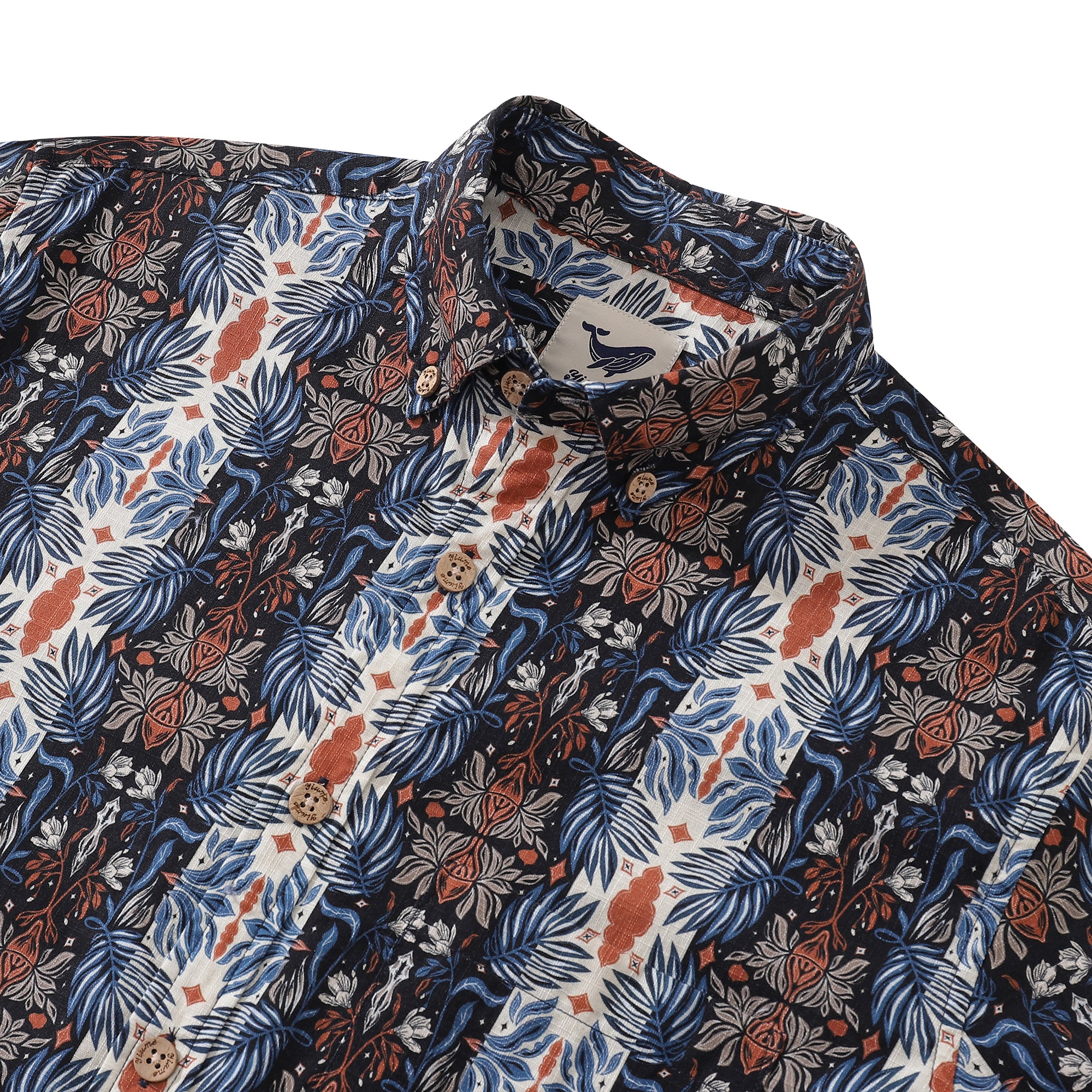 Men's Vintage Hawaiian Shirt Blue Horizon Cotton Button-down Long Sleeve Aloha Shirt