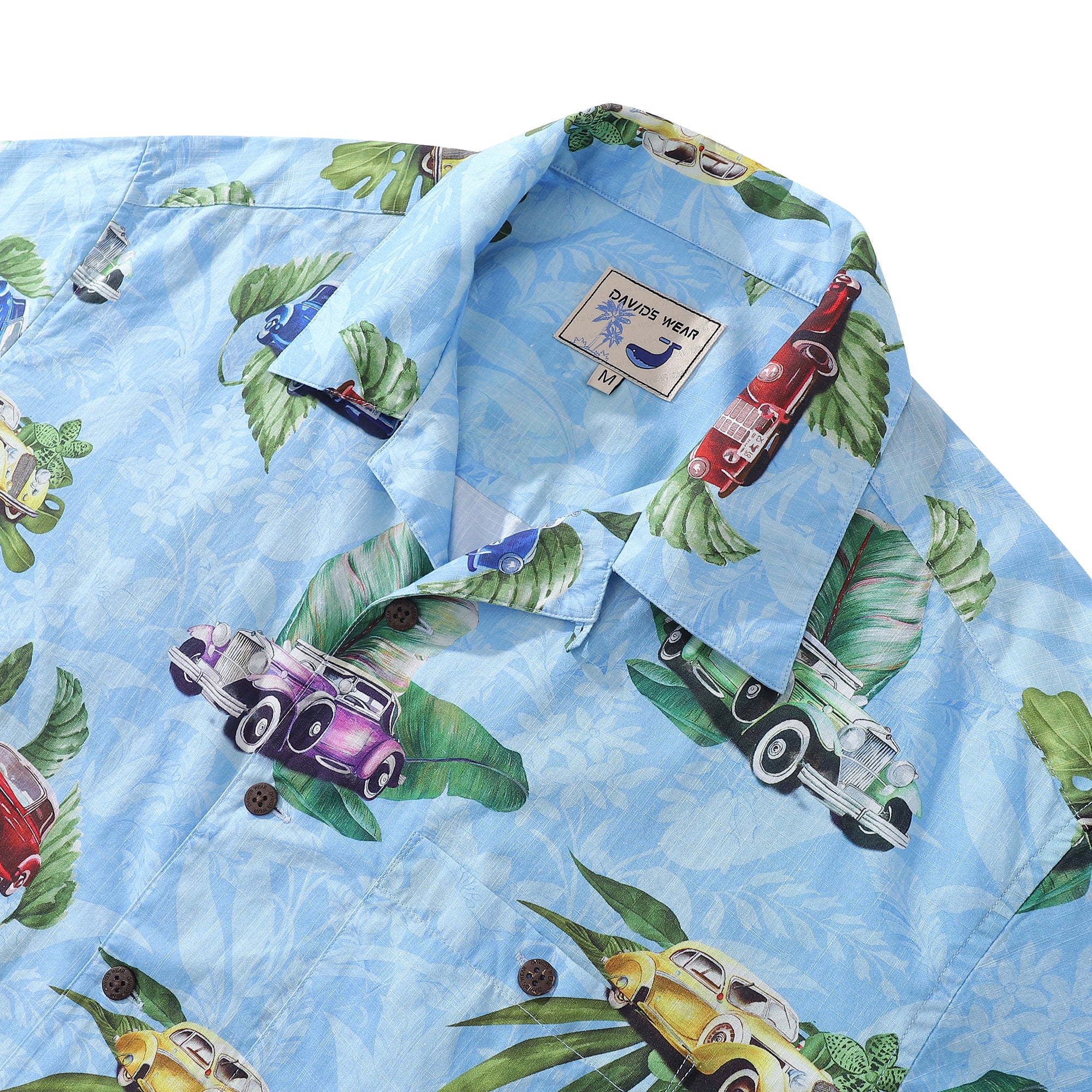 Hawaiian Shirt For Men Old-Fashioned Car Shirt Camp Collar 100% Cotton