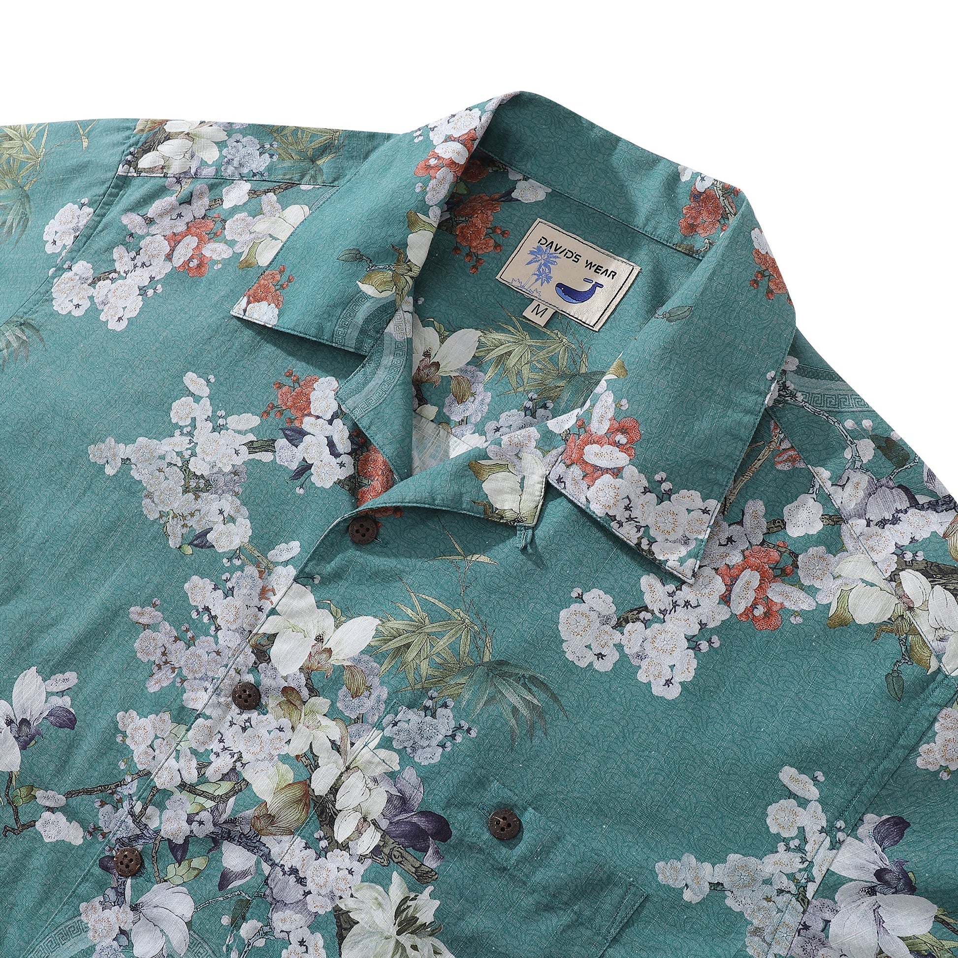 Hawaiian Shirt For Men Elegant plum fragrance Shirt Camp Collar 100% Cotton New customer exclusive
