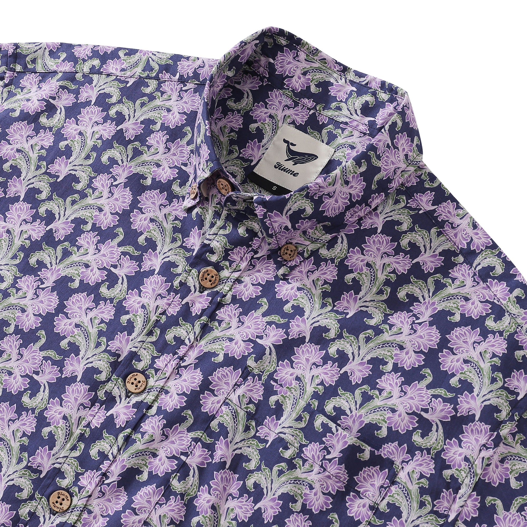 Men's Button Down Morris Shirt Purple Floral Cotton Aloha Shirt Hawaiian Shirt