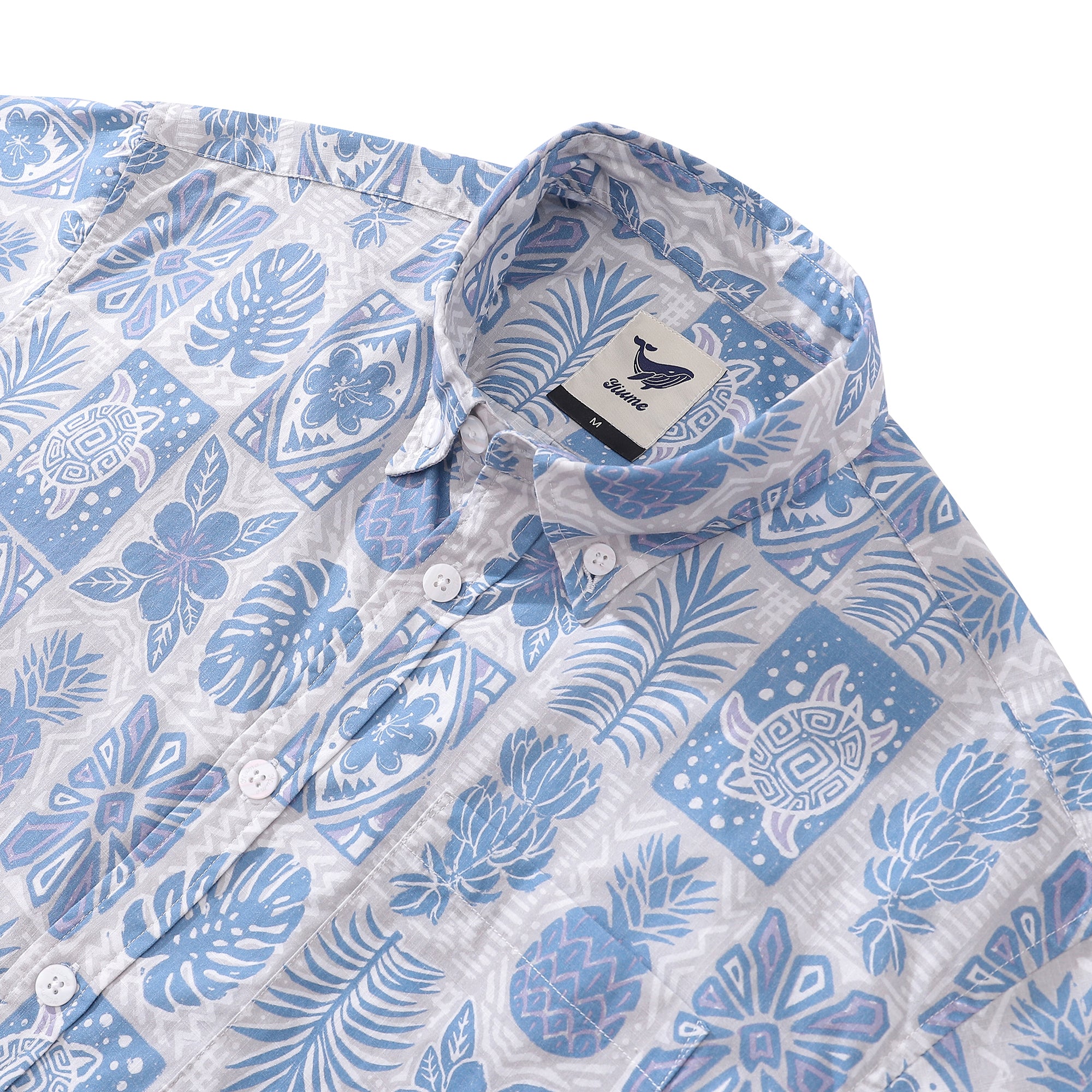 Men's Hawaiian Shirt Plant Totem Print Cotton Button-down Short Sleeve Aloha Shirt
