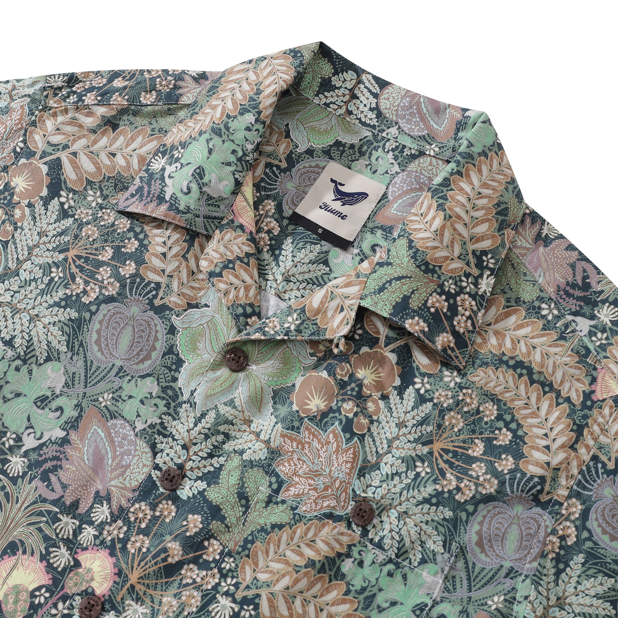1950s Vintage Hawaiian Shirt For Men Lush Greenery Shirt Camp Collar 100% Cotton
