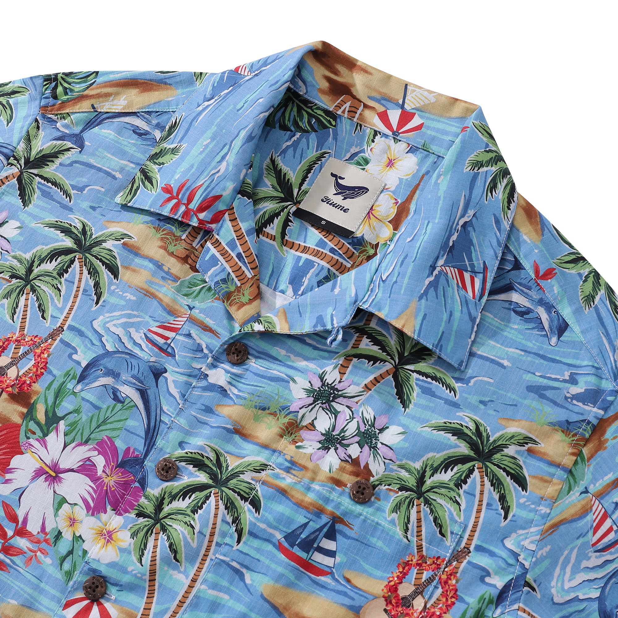 Hawaiian Shirt For Men Summer views Shirt Camp Collar 100% Cotton