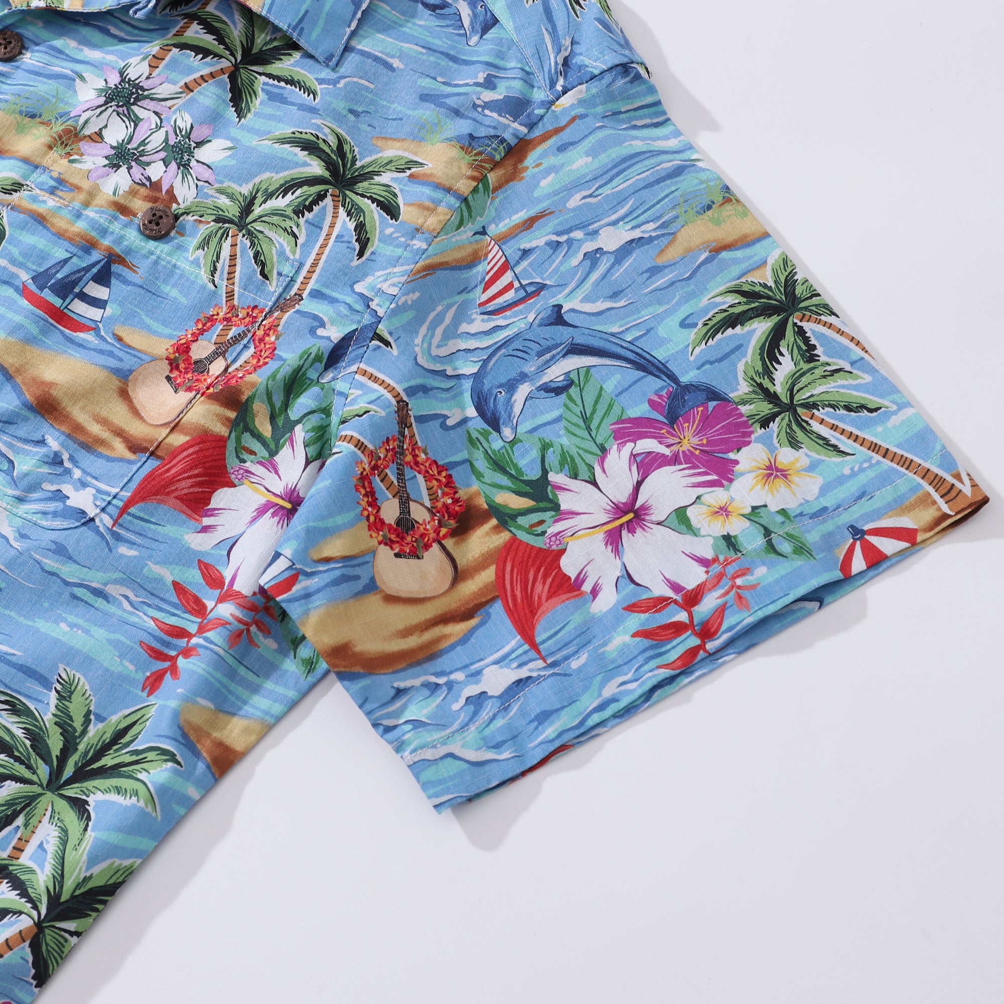 Hawaiian Shirt For Men Summer views Shirt Camp Collar 100% Cotton