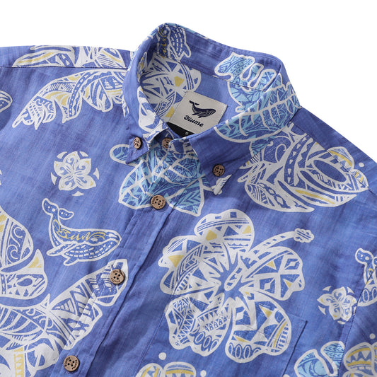 Men's Hawaiian Shirt Native Hawaiian Plants Cotton Button-down Short Sleeve Aloha Shirt