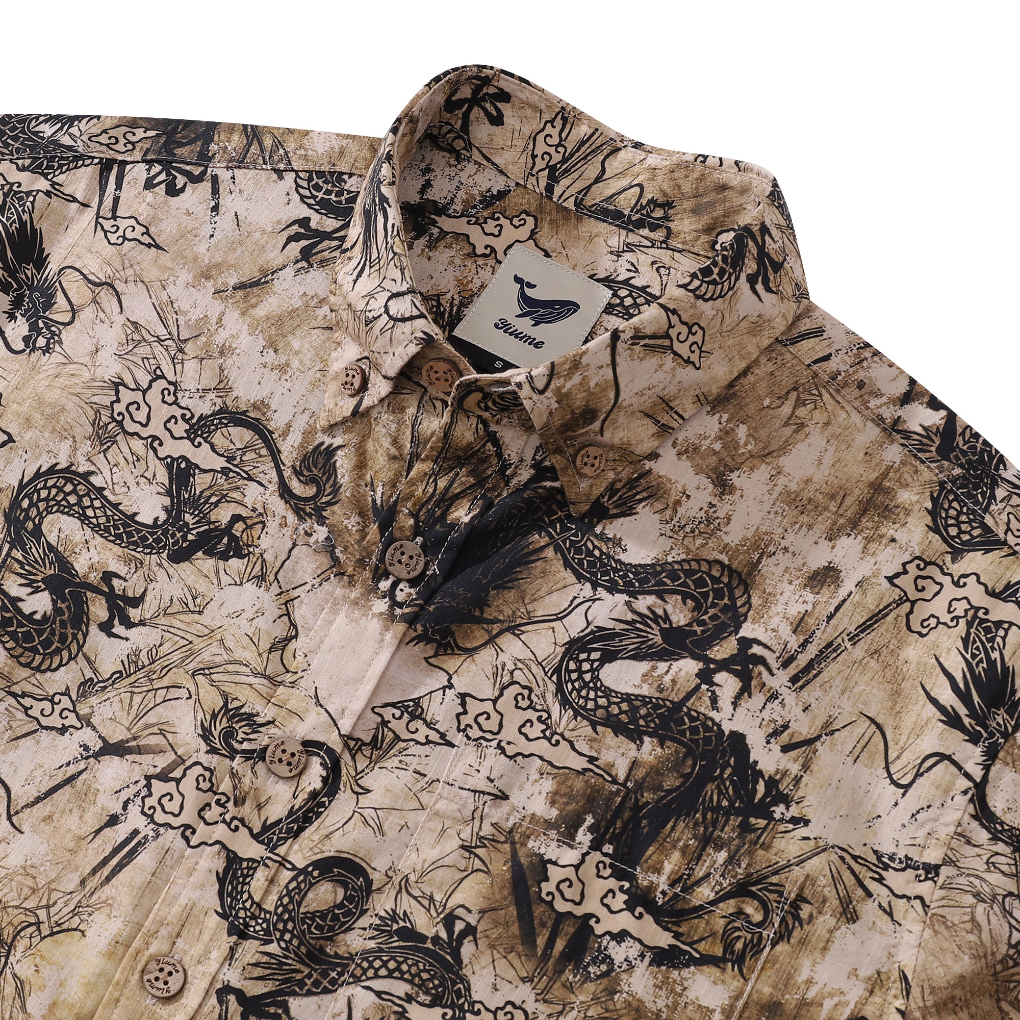Men's Hawaiian Shirt Dragon Totem Cotton Button-down Short Sleeve Aloha Shirt