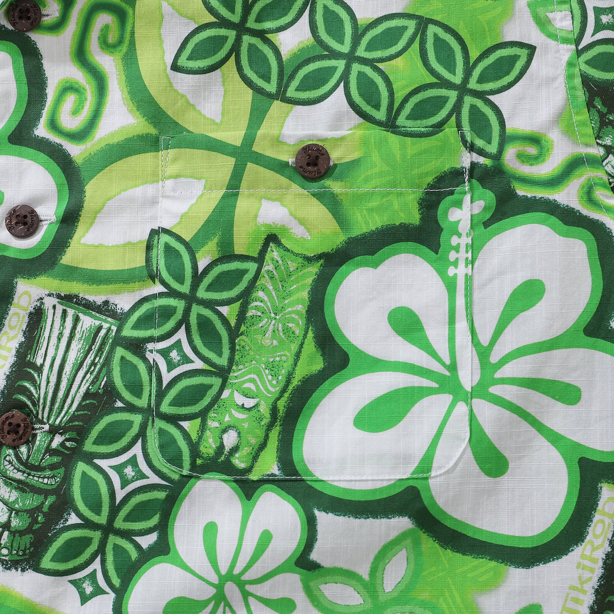 Hawaiihemden für Herren Tikirob Designerhemd Totem 100 % Baumwolle – Grün