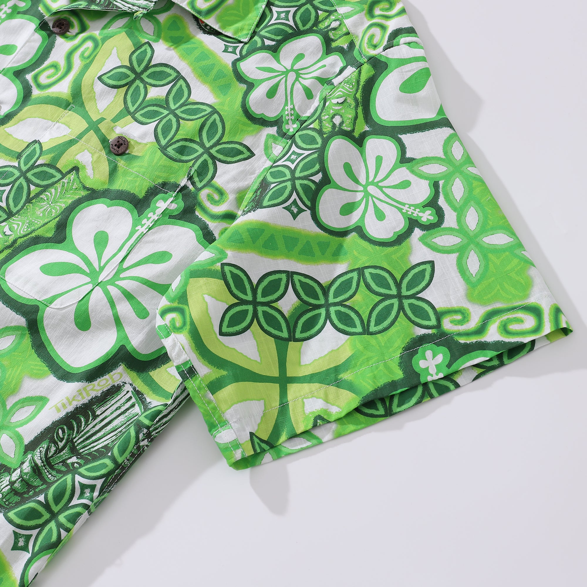 Chemises hawaïennes pour hommes Tikirob Designer Shirt Totem 100% coton - Vert
