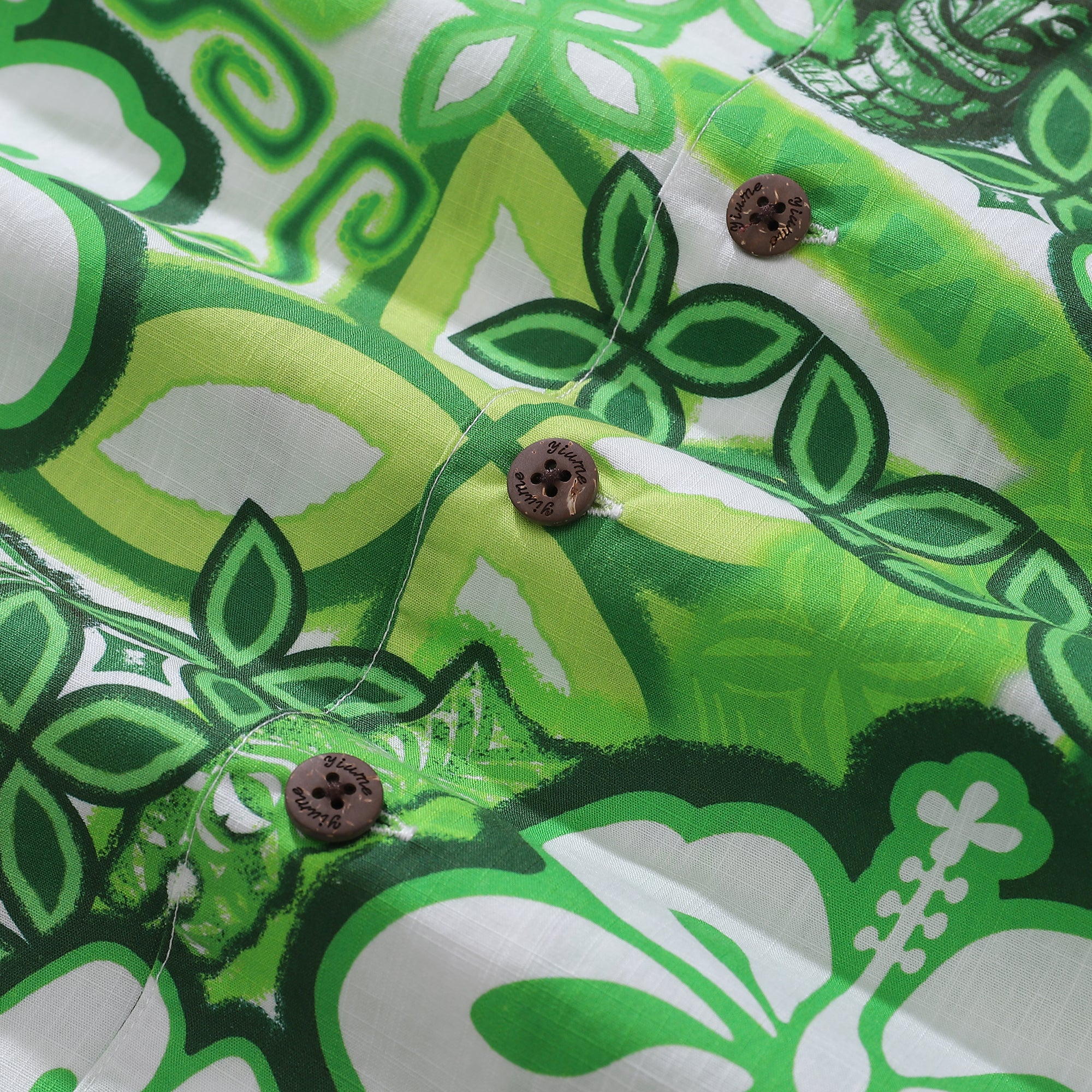 Camicie hawaiane da uomo Camicia firmata Tikirob Totem 100% cotone - Verde