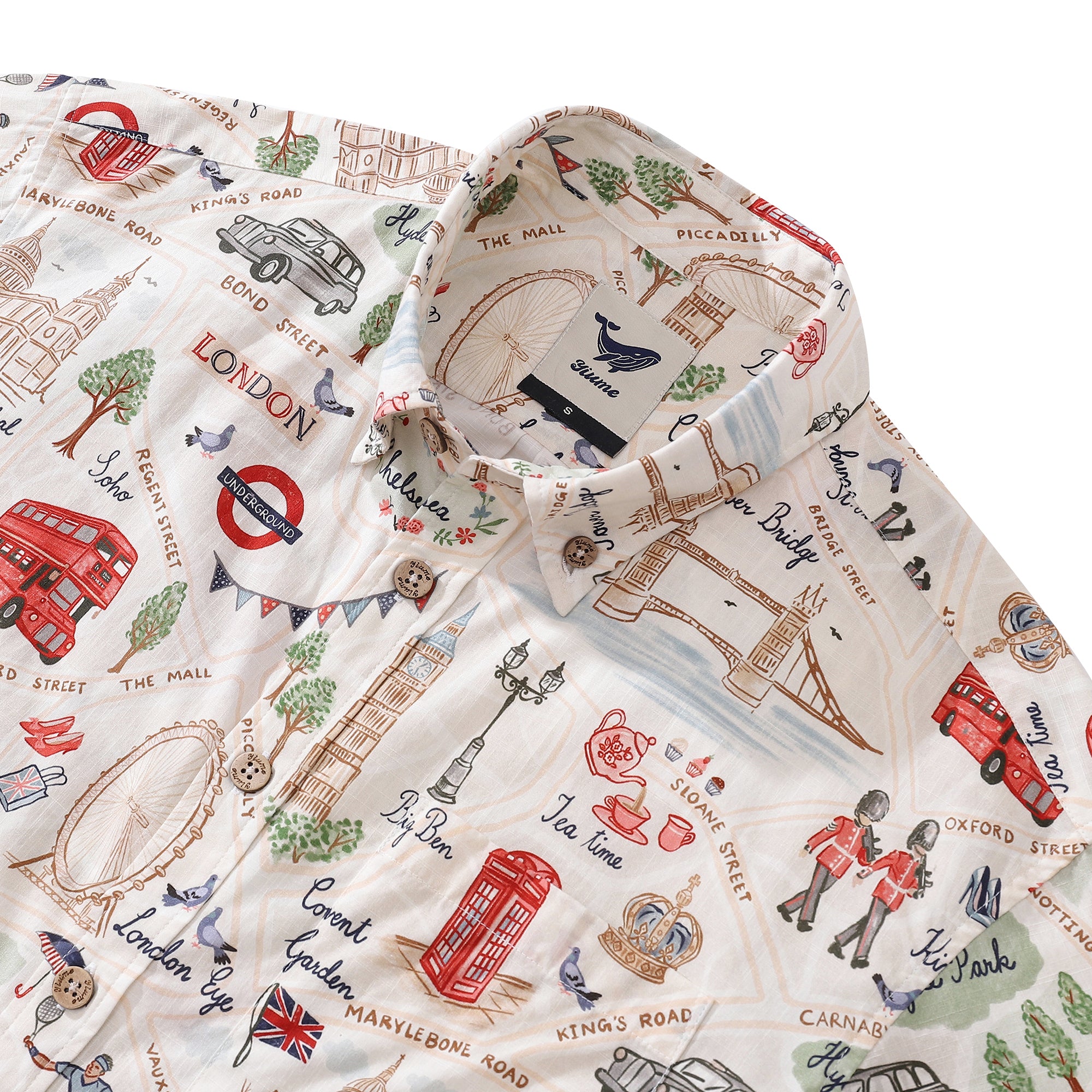 Men's Hawaiian Shirt Icons of Old London Town Print By Noopur Cotton Button-down Short Sleeve Aloha Shirt