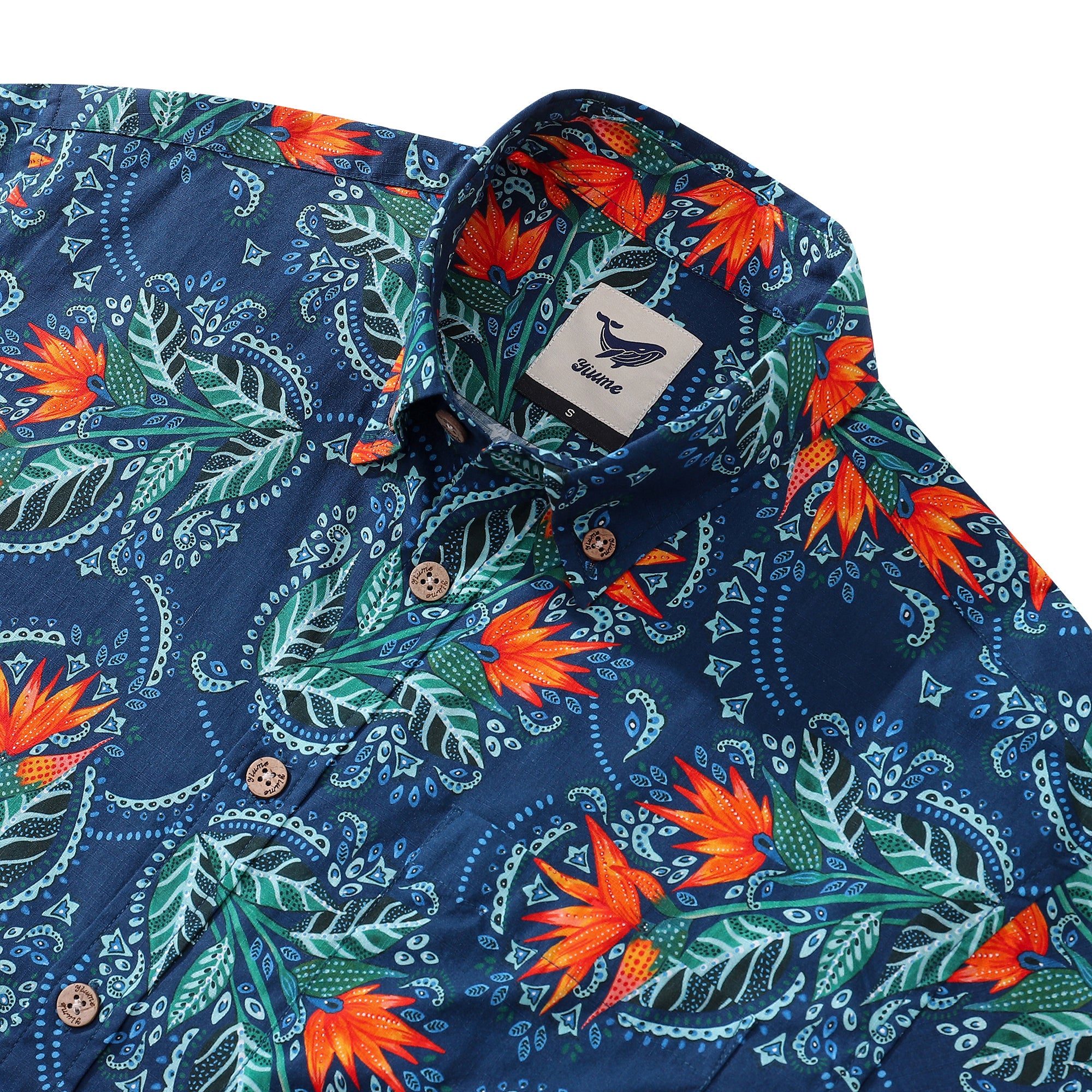 Men's Hawaiian Shirt Birds of Paradise Print By Fizah Malik Cotton Button-down Short Sleeve Aloha Shirt