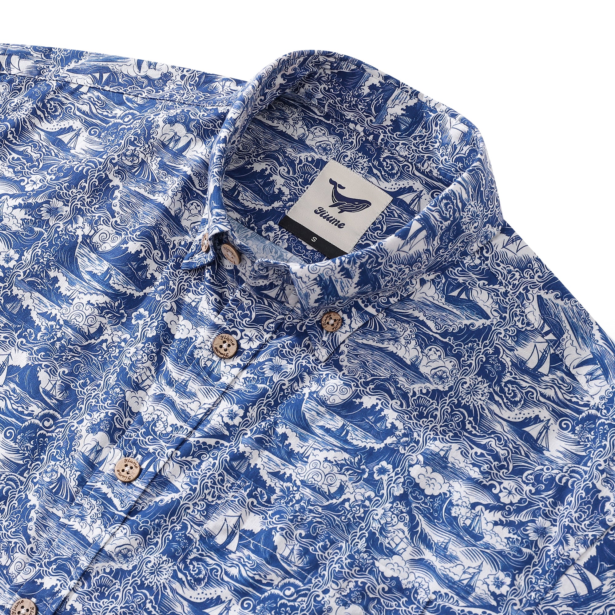 Men's Hawaiian Shirt Voyage of Discovery Print Cotton Button-down Short Sleeve Aloha Shirt