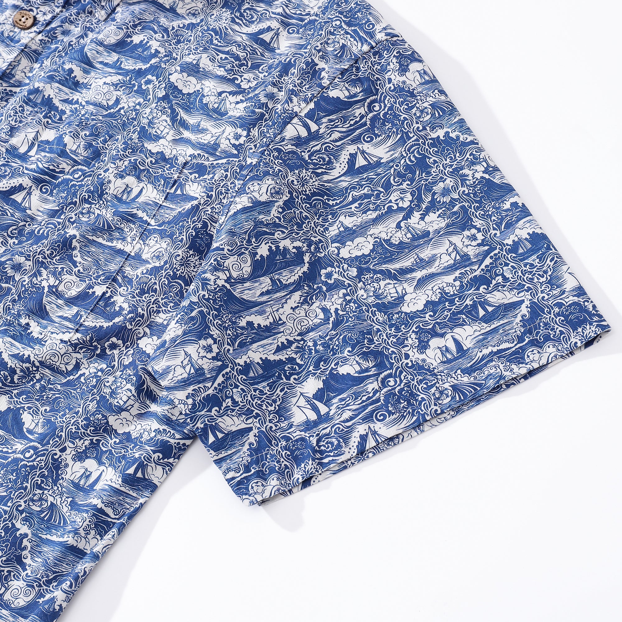Men's Hawaiian Shirt Voyage of Discovery Print Cotton Button-down Short Sleeve Aloha Shirt