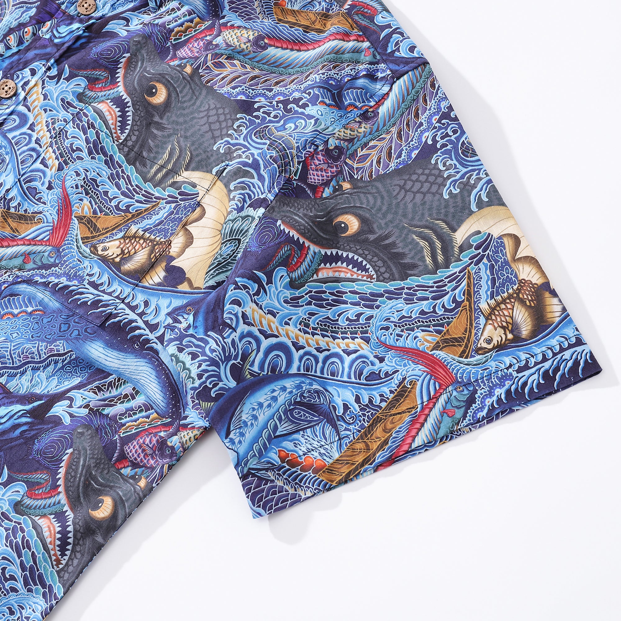 Men's Hawaiian Shirt Oceanic Pursuit Print Cotton Button-down Short Sleeve Aloha Shirt
