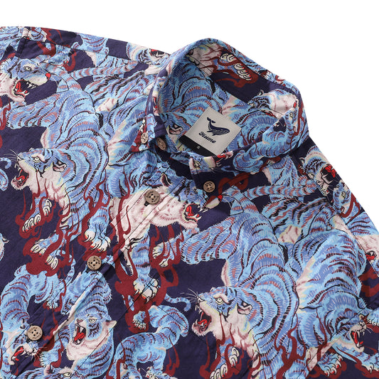 Men's Hawaiian Shirt The Staredown Print Cotton Button-down Short Sleeve Aloha Shirt