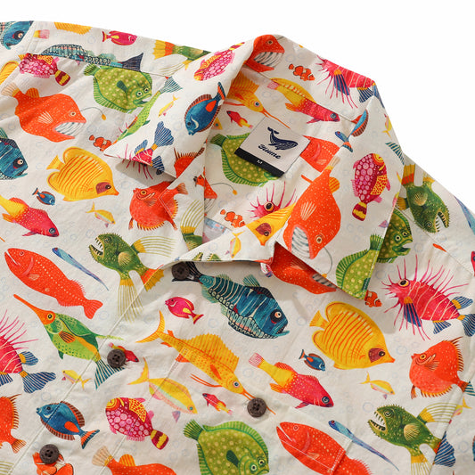 Hawaiian Shirt For Fishes By Andersson Grace Shirt Camp Collar 100% Cotton