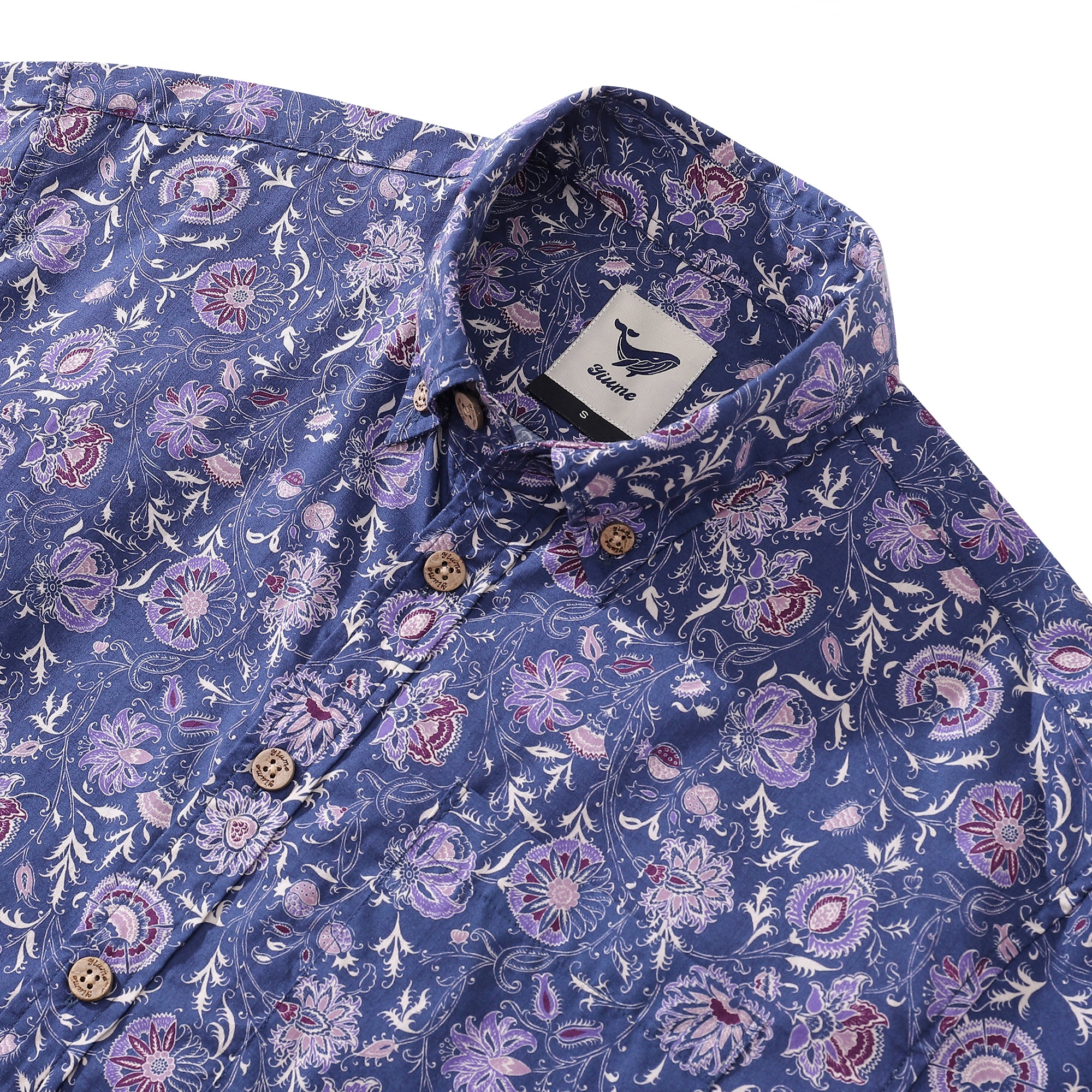Men's Hawaiian Shirt Mystic Flowers Print Cotton Button-down Short Sleeve Aloha Shirt
