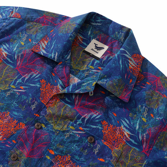 Hawaiihemd für das Aquarium von Andersson Grace Shirt Camp Collar 100 % Baumwolle