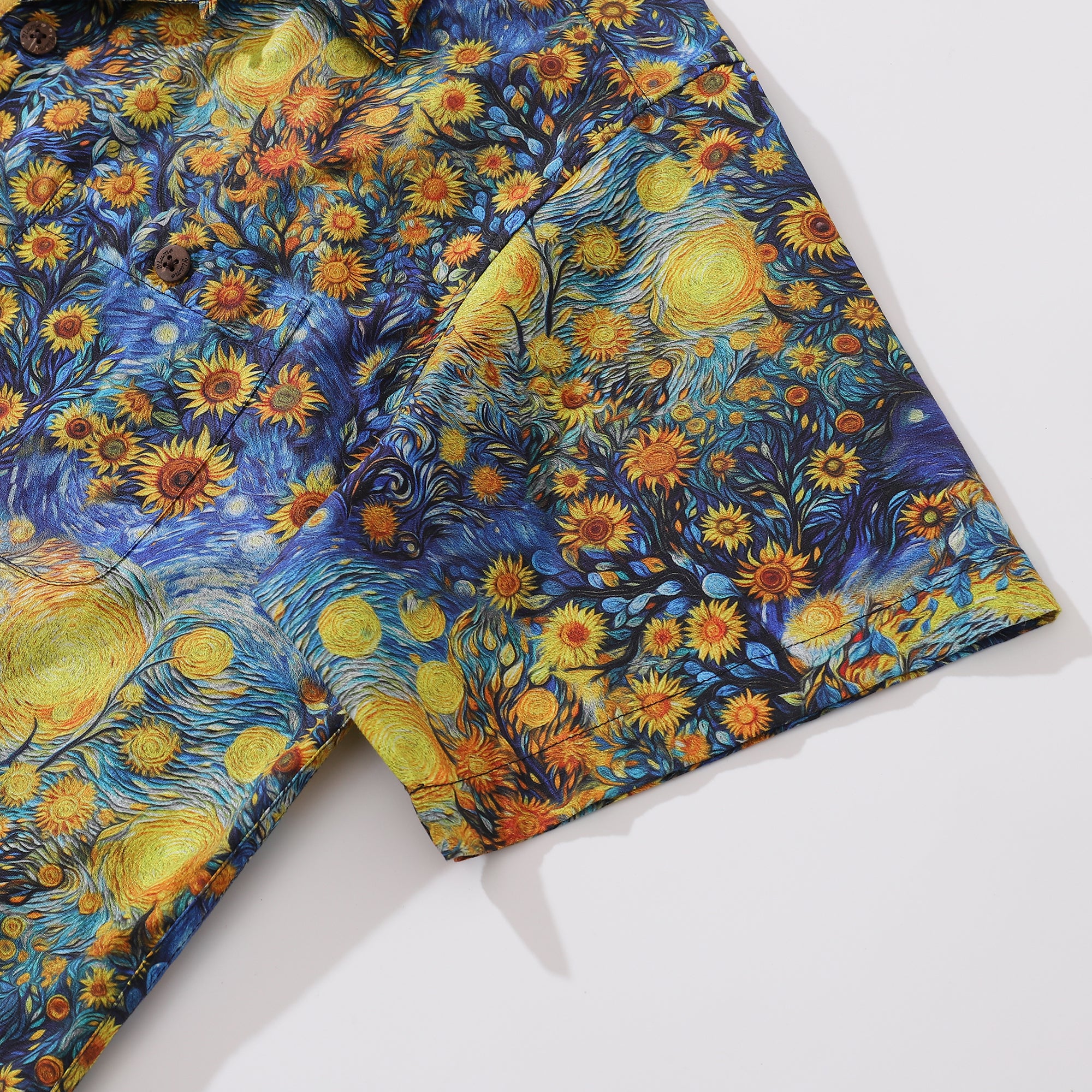 1960er Jahre Vintage Hawaiihemd für Männer Van Gogh Sonnenblumenhemd Camp Kragen 100 % Baumwolle