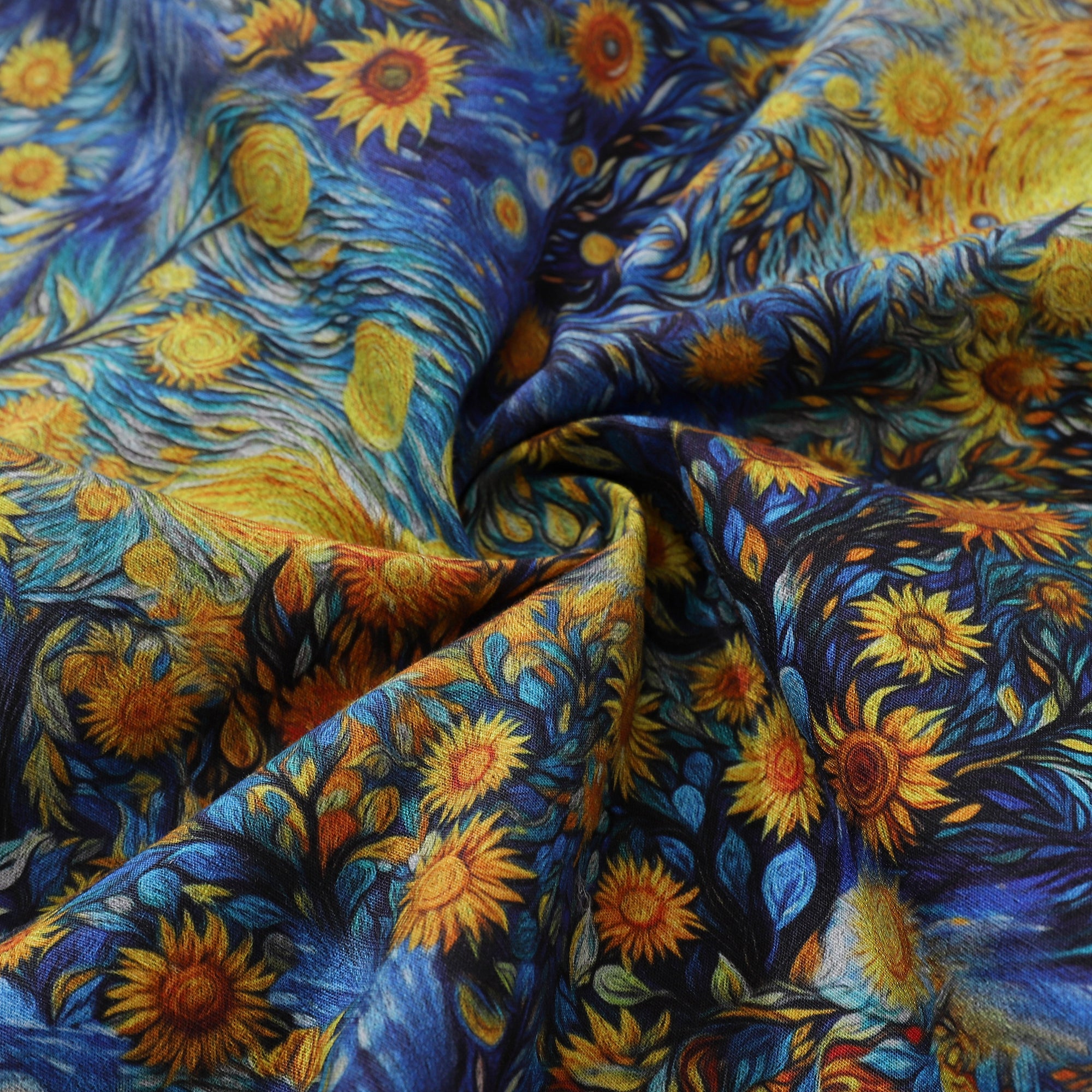 Camisa hawaiana vintage de los años 60 para hombre Camisa de girasol Van Gogh Cuello de campamento 100% algodón