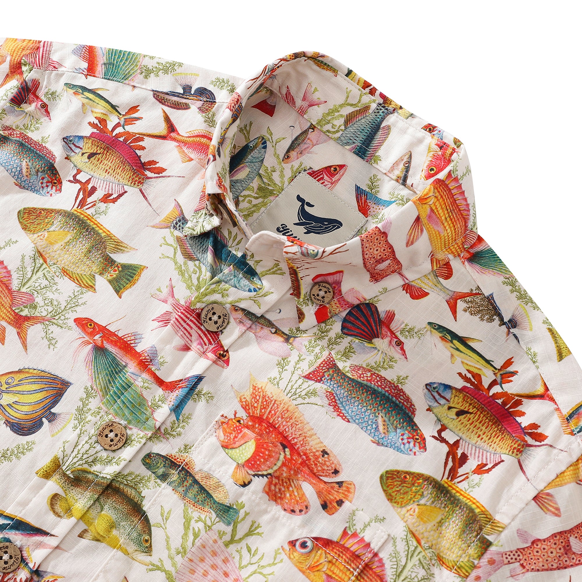 Camisa hawaiana para niños Manga corta con botones de algodón con estampado de peces marinos y océanos