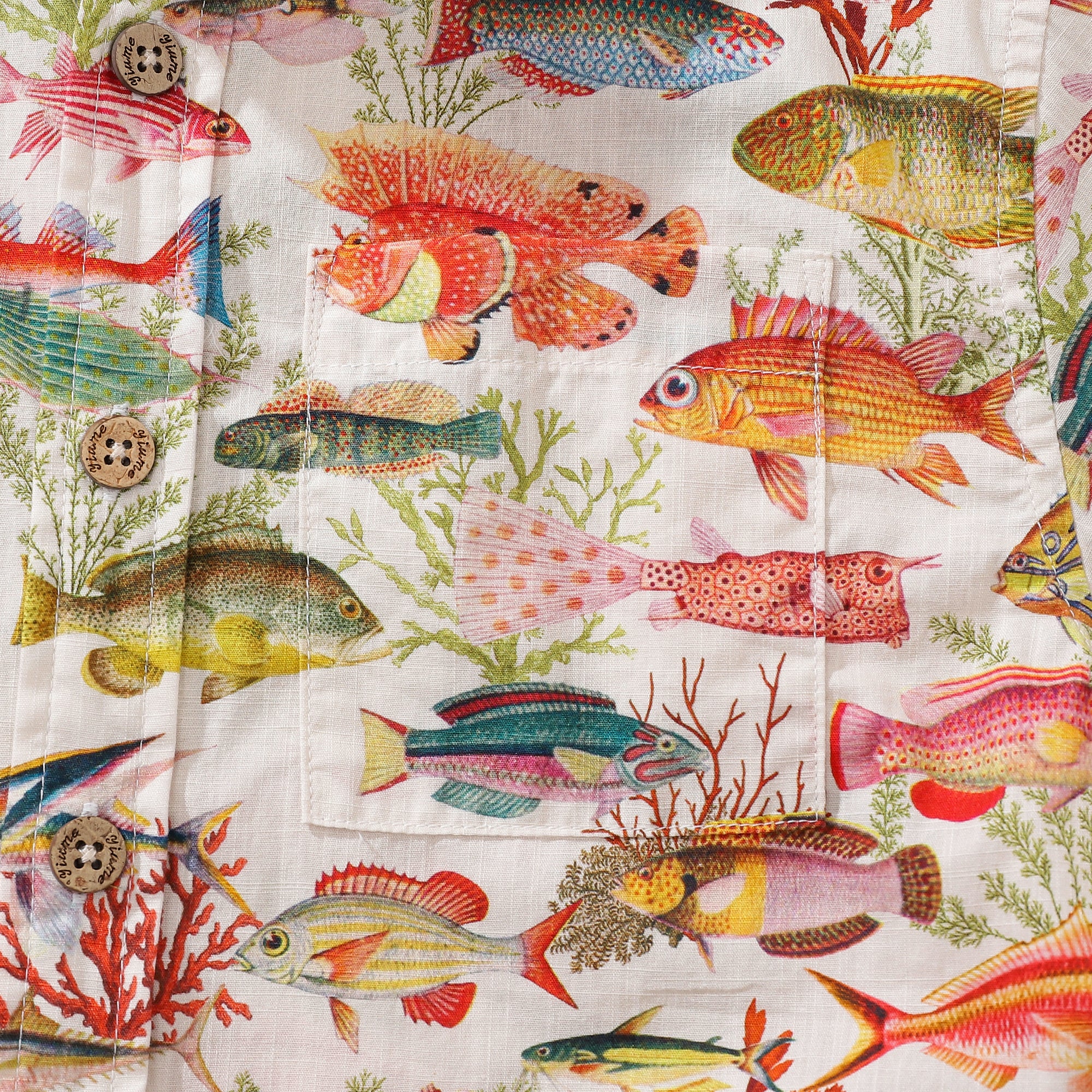 Children's Hawaiian Shirt Sea Ocean Fish Print Cotton Button-down Short Sleeve