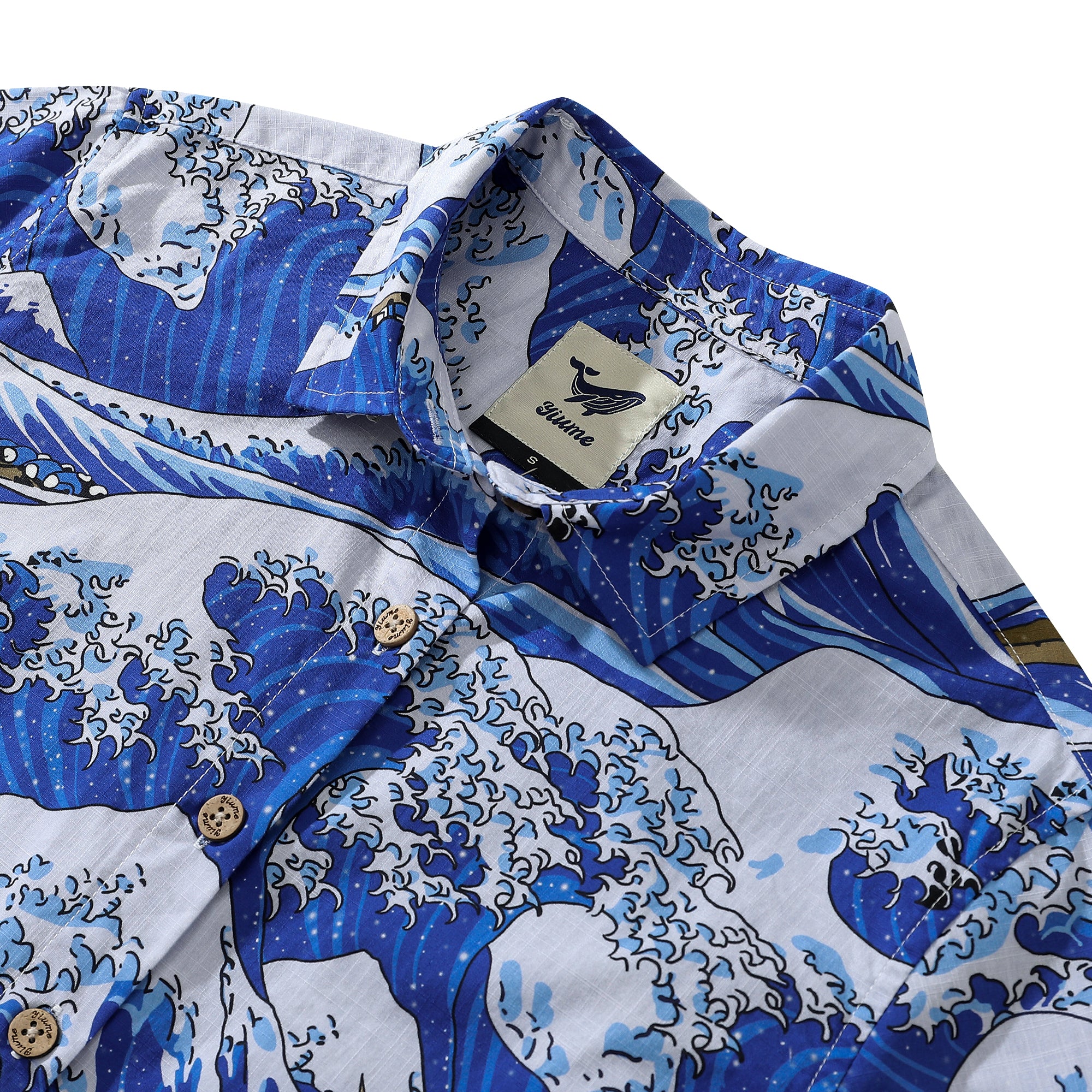 Women's Hawaiian Shirt Ocean Waves Japanese Ukiyo-e Print Cotton Button-down Short Sleeve