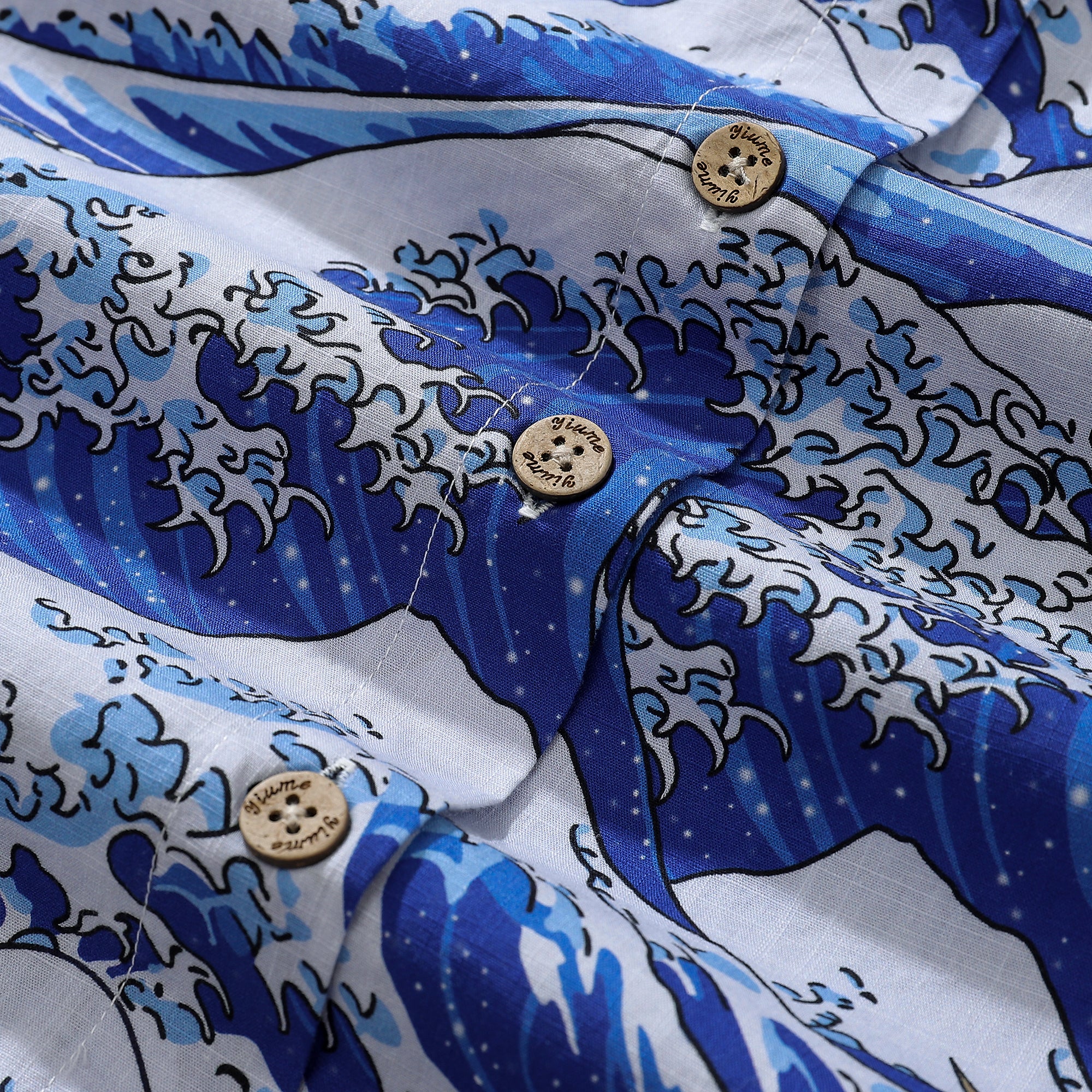 Women's Hawaiian Shirt Ocean Waves Japanese Ukiyo-e Print Cotton Button-up Short Sleeve