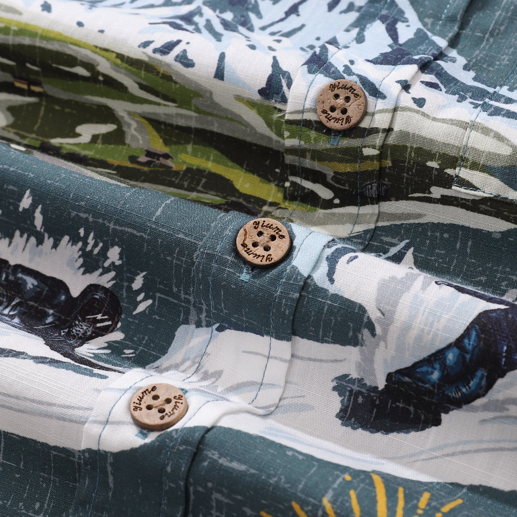 Children's Hawaiian Shirt Extreme Sports Series 2: Mountain Skiing Print Cotton Button-down Short Sleeve