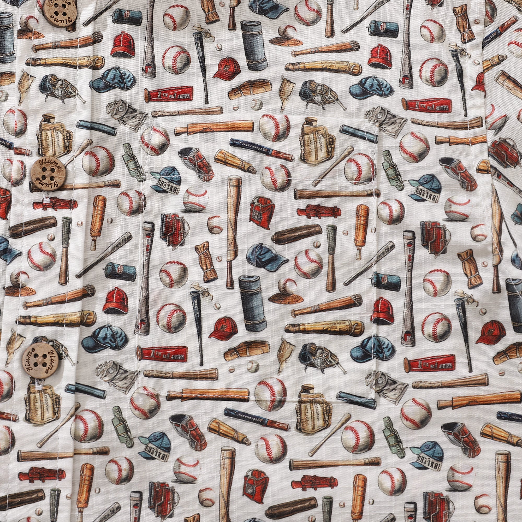 Chemise hawaïenne pour enfants Imprimé symphonie de baseball en coton à boutons, manches courtes