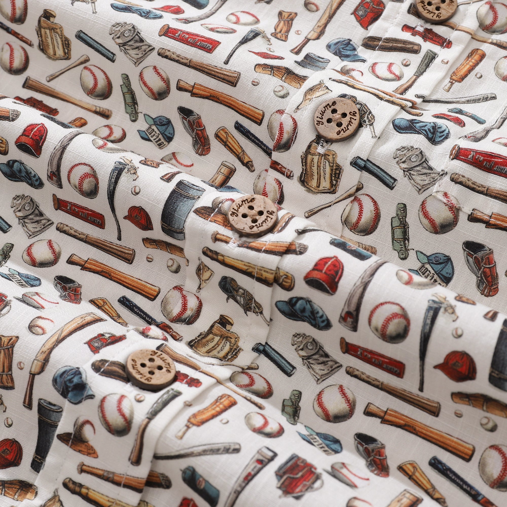 Chemise hawaïenne pour enfants Imprimé symphonie de baseball en coton à boutons, manches courtes