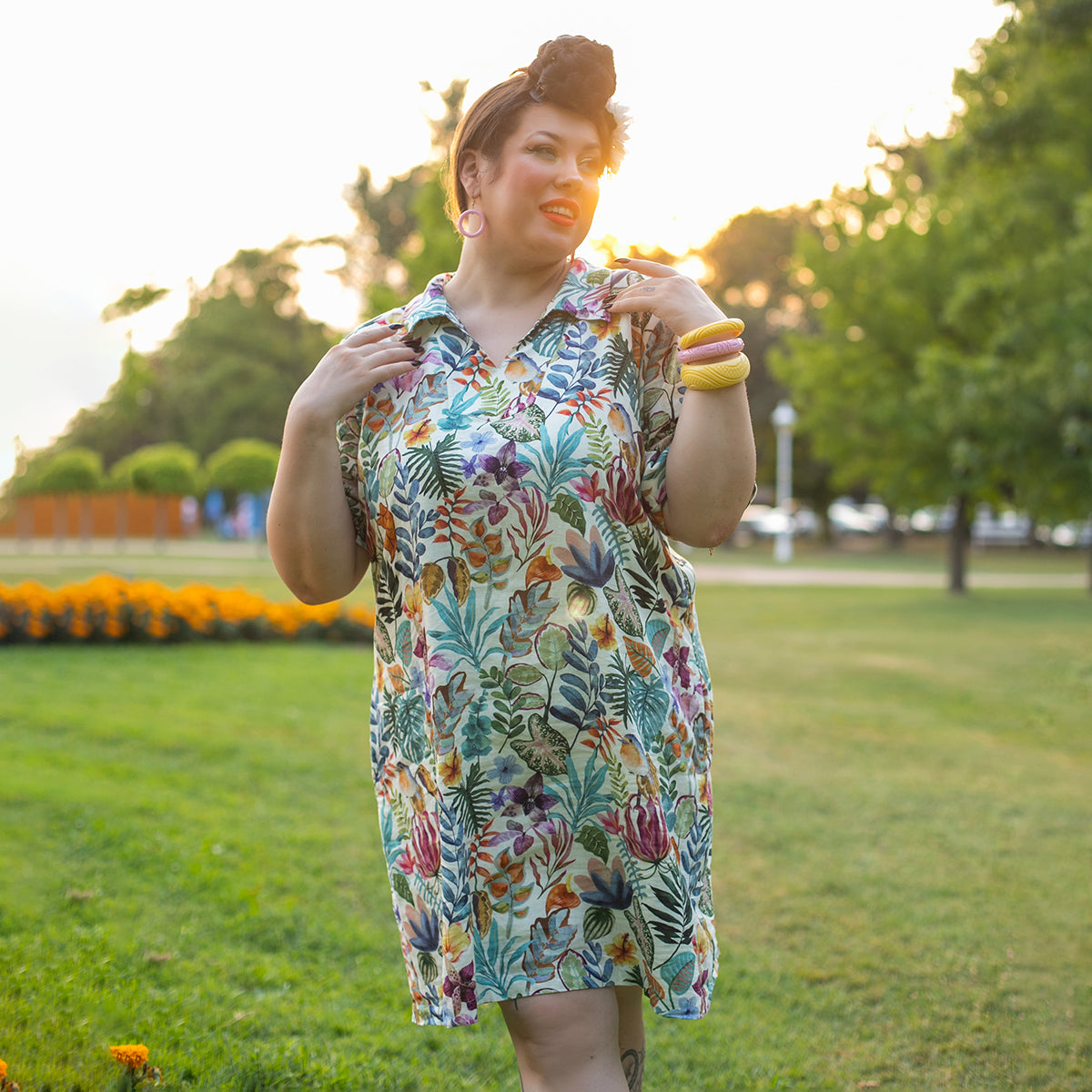 Hawaiian Dress For Women Tropical Vacation Dress Afternoon Garden V-Neck Dress Afternoon Garden Dress