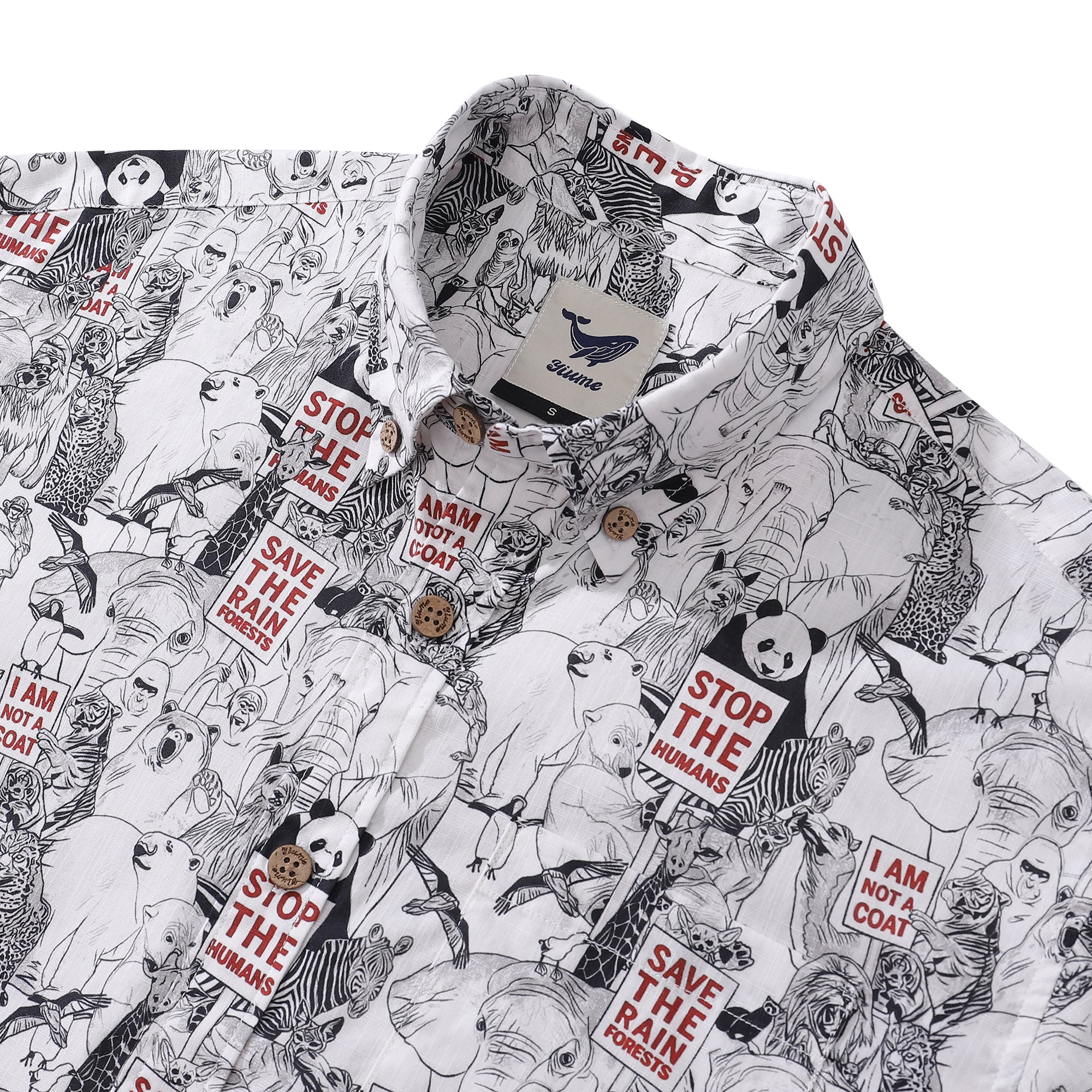 Chemise hawaïenne pour hommes Sauvez les animaux T-shirt de la Journée de la Terre Chemise en coton à manches courtes Aloha