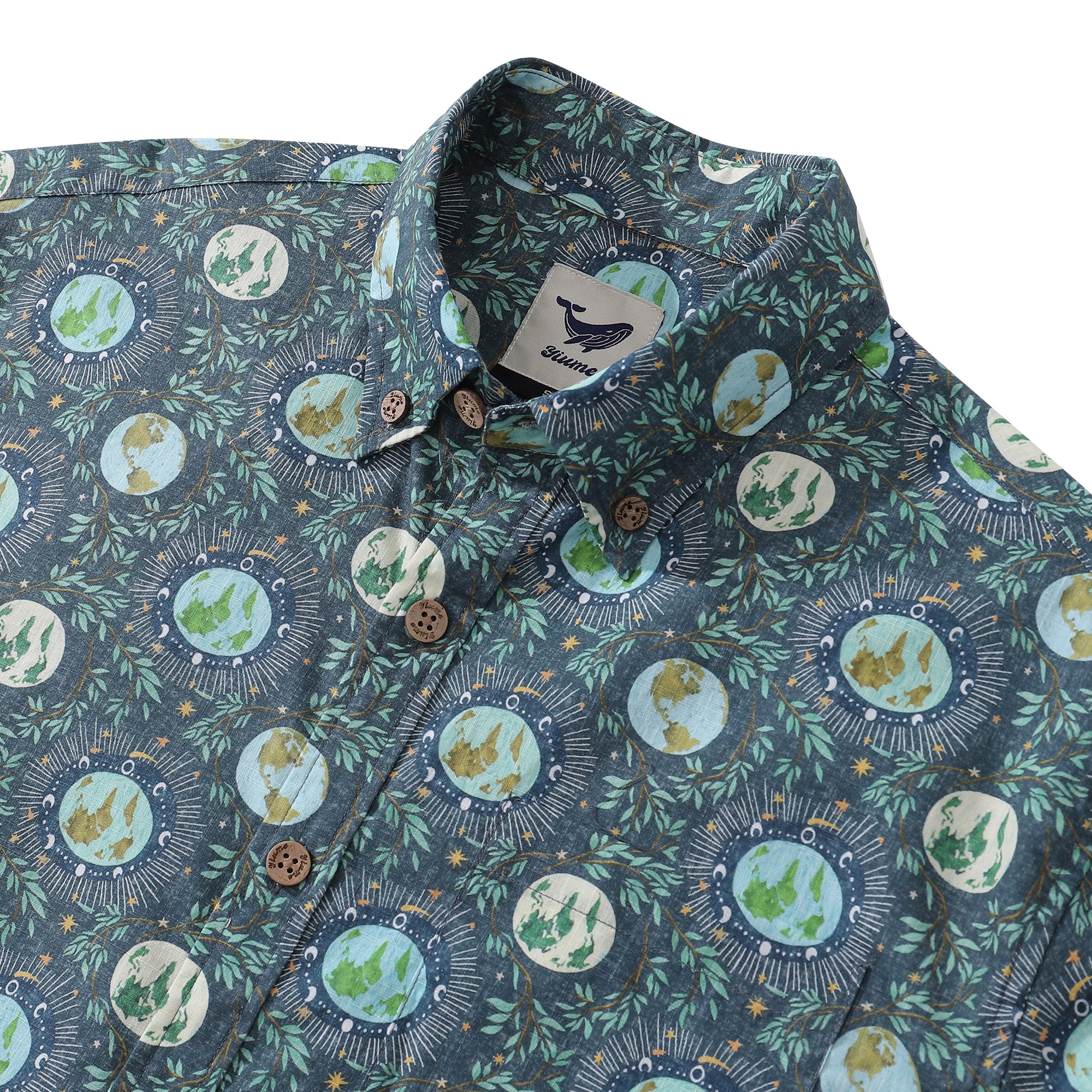 Men's Hawaiian Shirt Planet Earth Day Shirt Cotton Button-down Short Sleeve Aloha Shirt