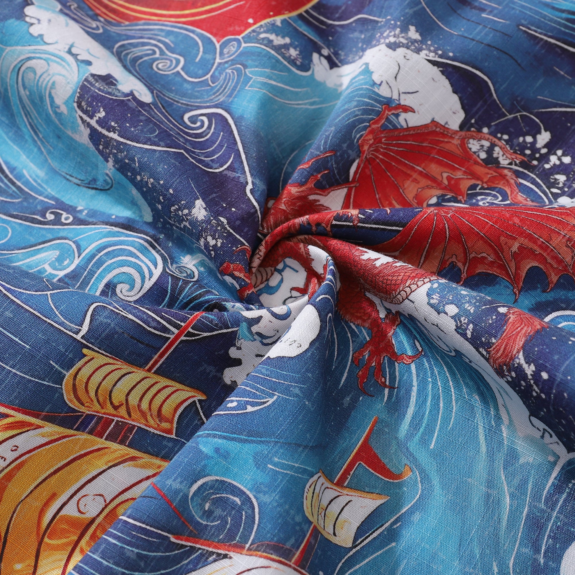 Herren-Hawaii-Hemd, Drachenjagd, Wikinger, Baumwolle, kurzärmelig, Aloha-Hemd mit Knopfleiste