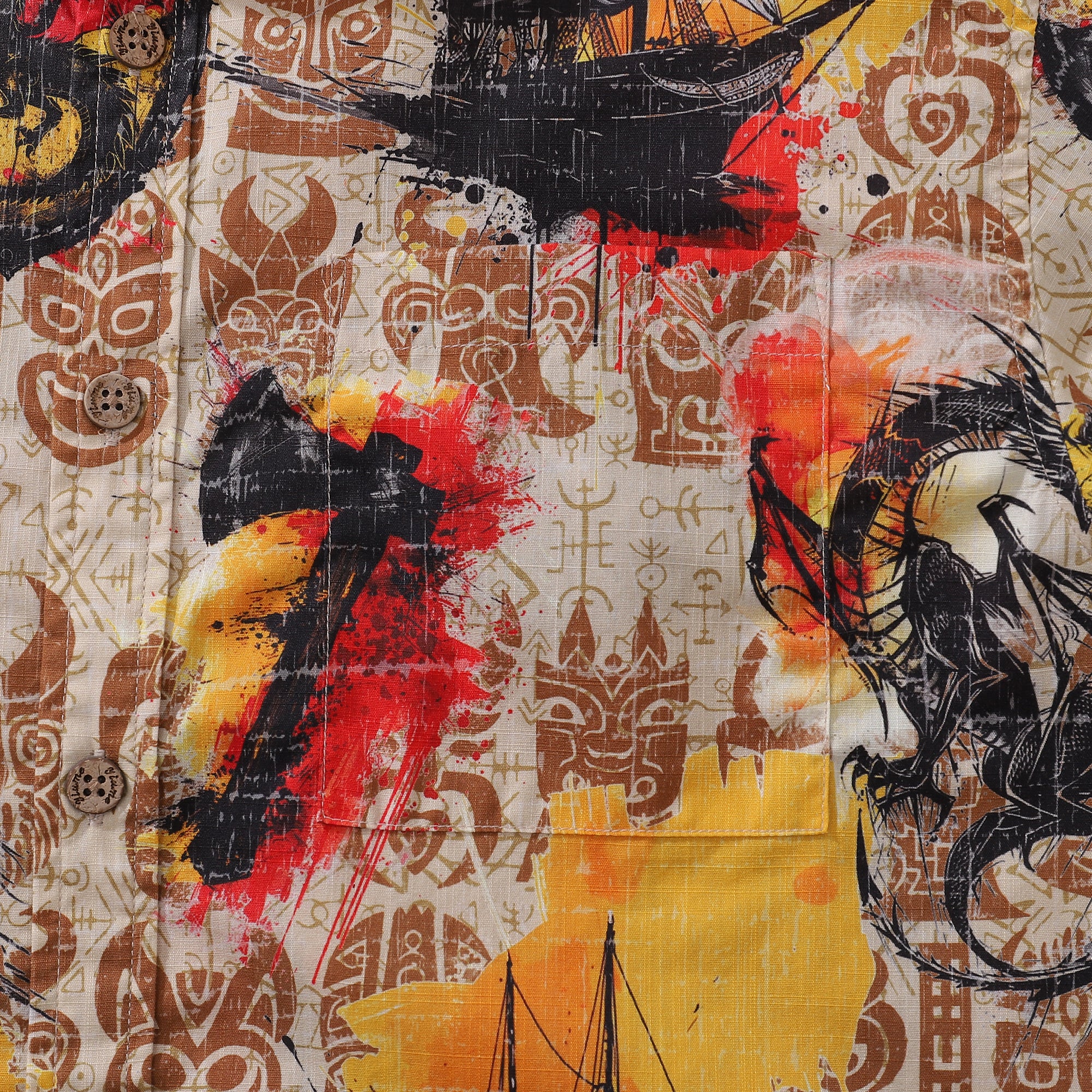 Chemise hawaïenne pour hommes Viking Valor en coton, à boutons, à manches courtes, style Aloha