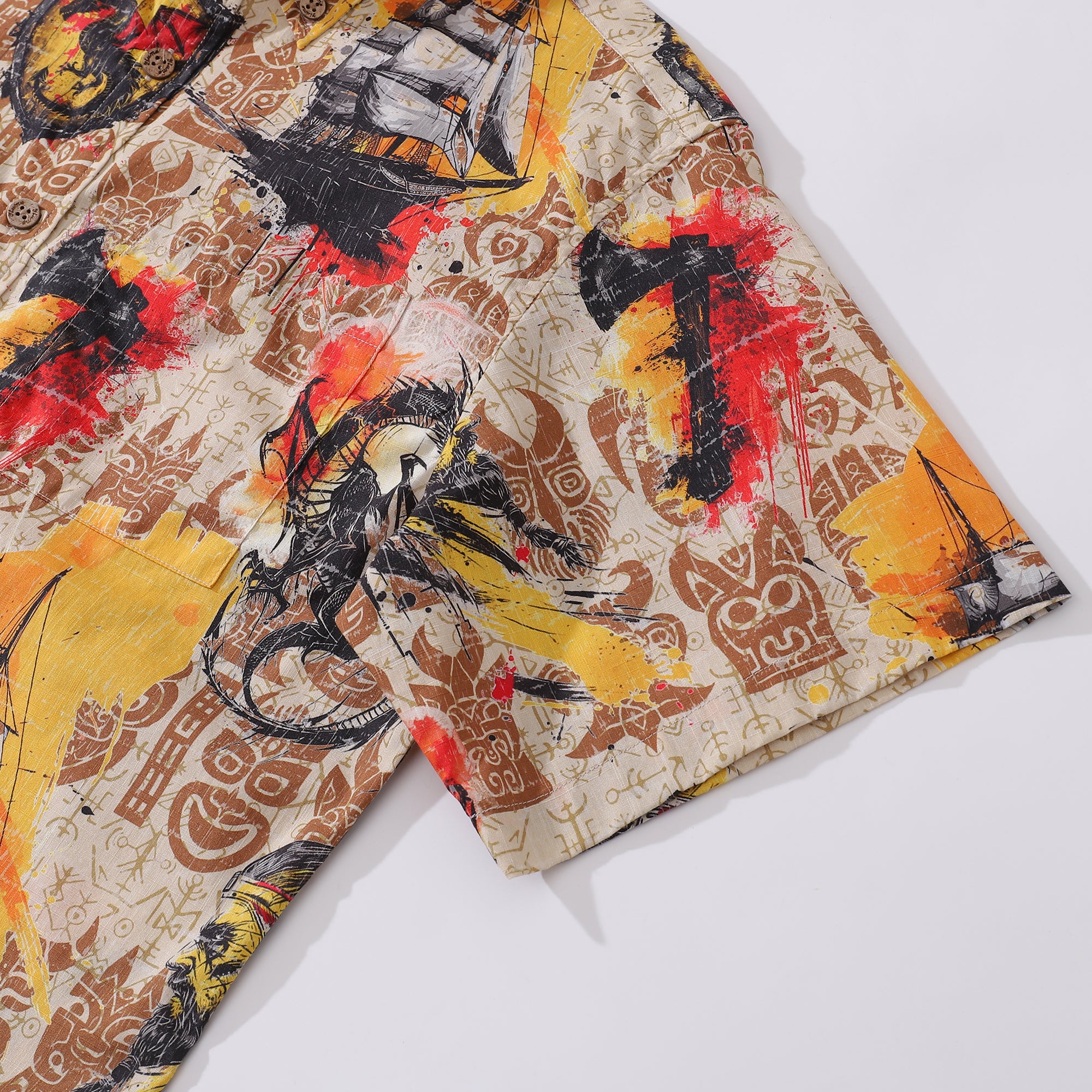 Chemise hawaïenne pour hommes Viking Valor en coton, à boutons, à manches courtes, style Aloha