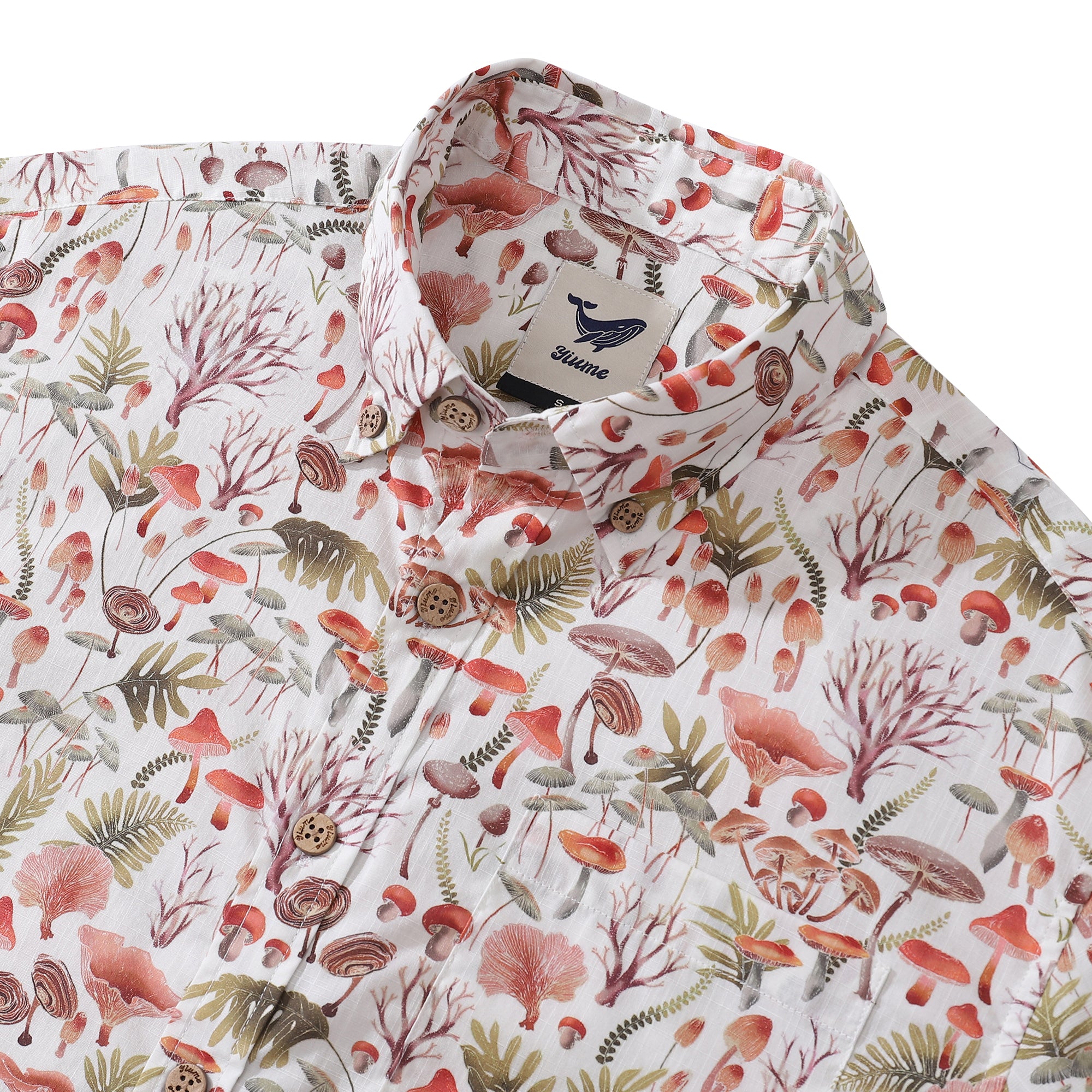 Herren-Hawaii-Hemd „Pilze“ von Eloise, kurzärmeliges Aloha-Hemd aus Baumwolle mit Knopfleiste