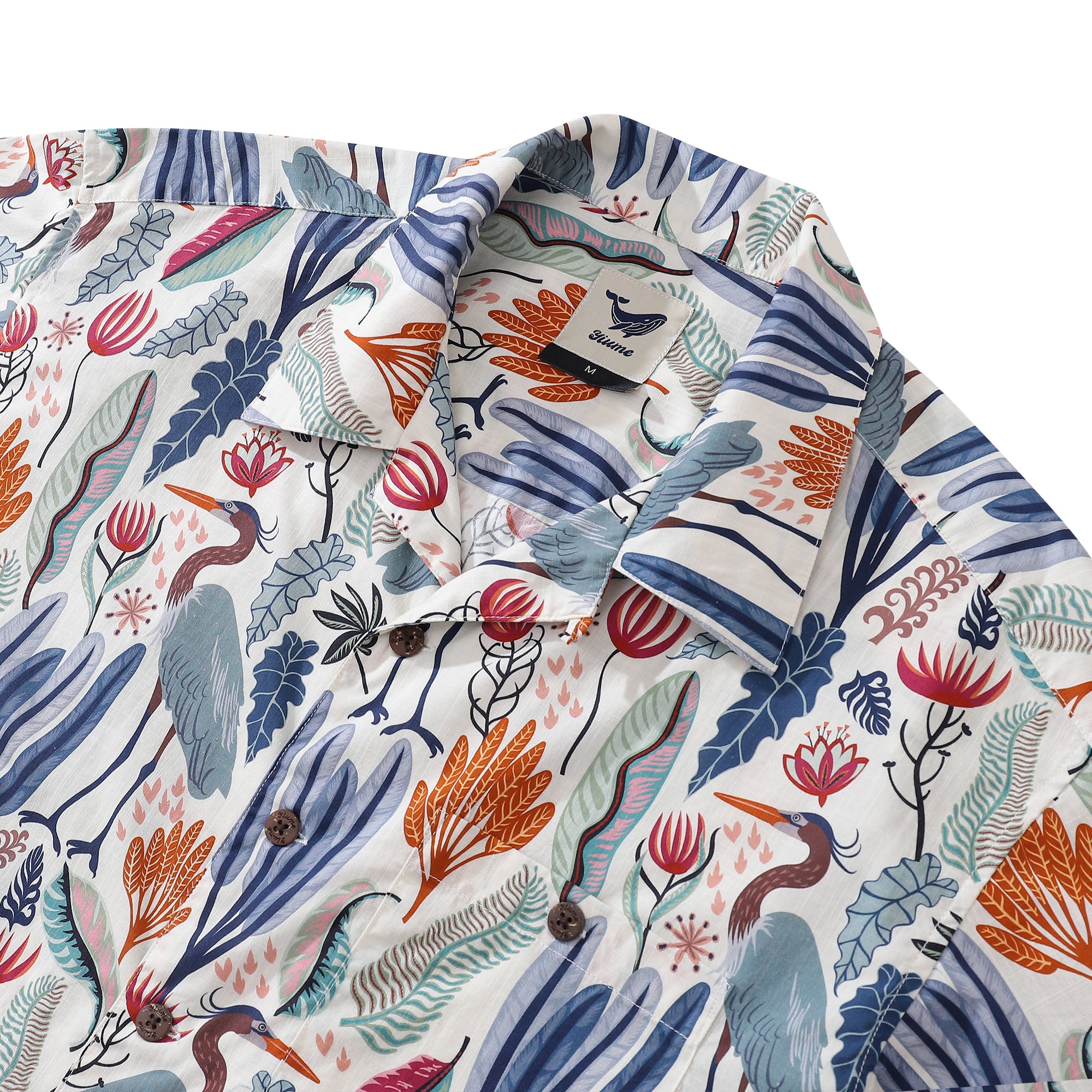 Hawaiian Shirt For Men Heron and Plants By Nina Leth Shirt Camp Collar 100% Cotton