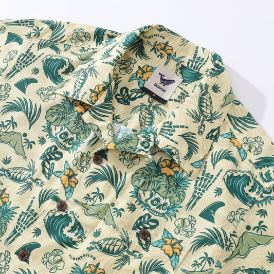 Men's Hawaiian Shirt Tropical Surf Punk Pattern By Loinda Flow Cotton Camp collar Short Sleeve Aloha Shirt