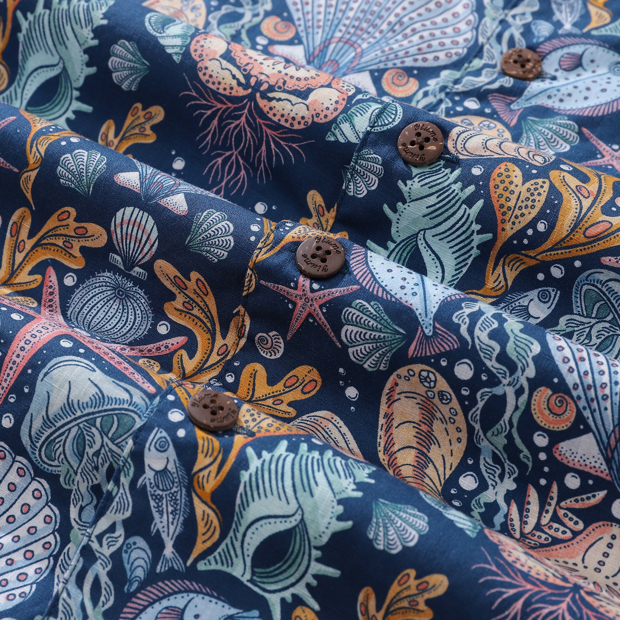 Hawaiian Shirt For Men Deep Sea Damask By Rebecca Elfast Shirt Camp Collar 100% Cotton