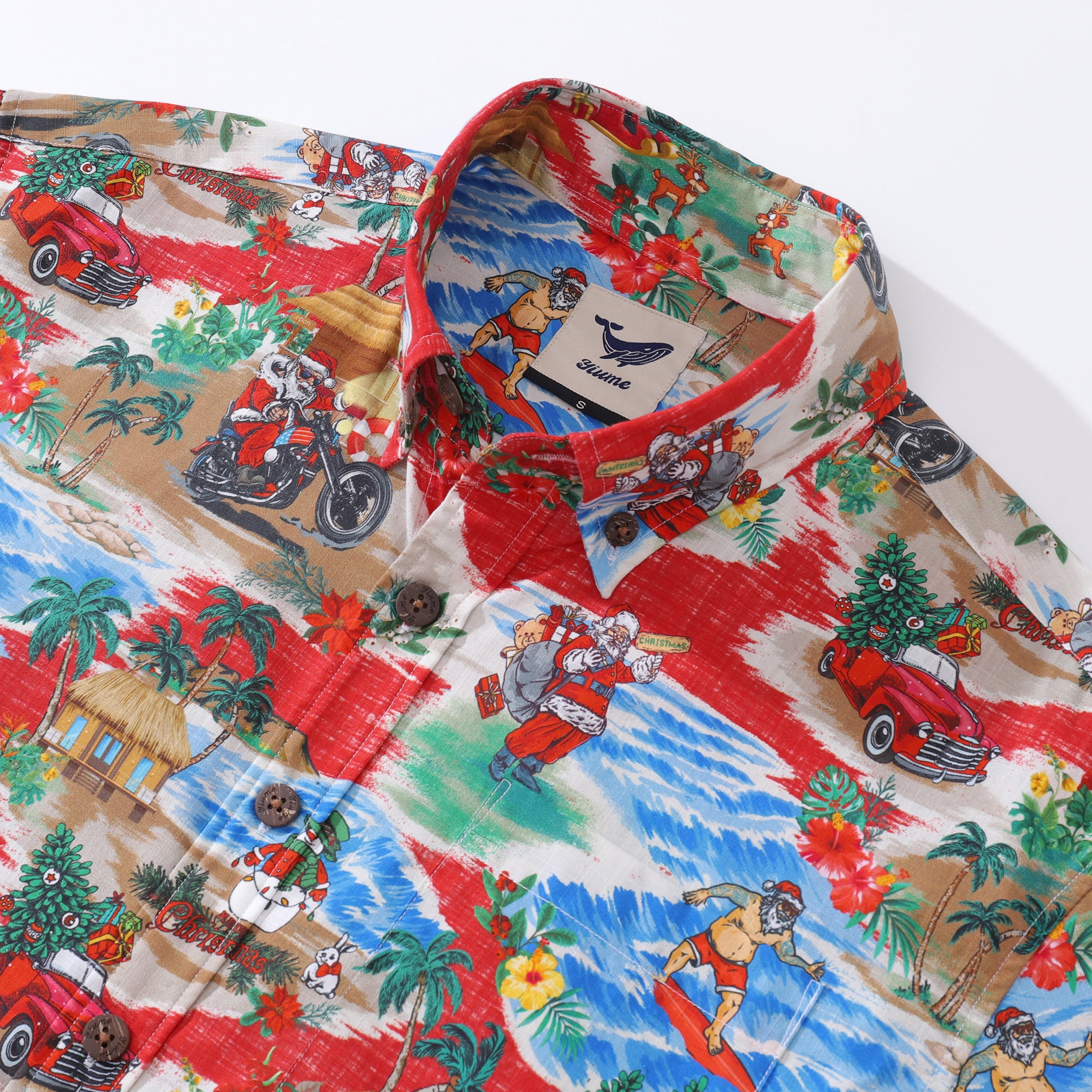 Christmas Santa Claus Motorcycle Unique Design Men's Button-down Shirt 100% Cotton