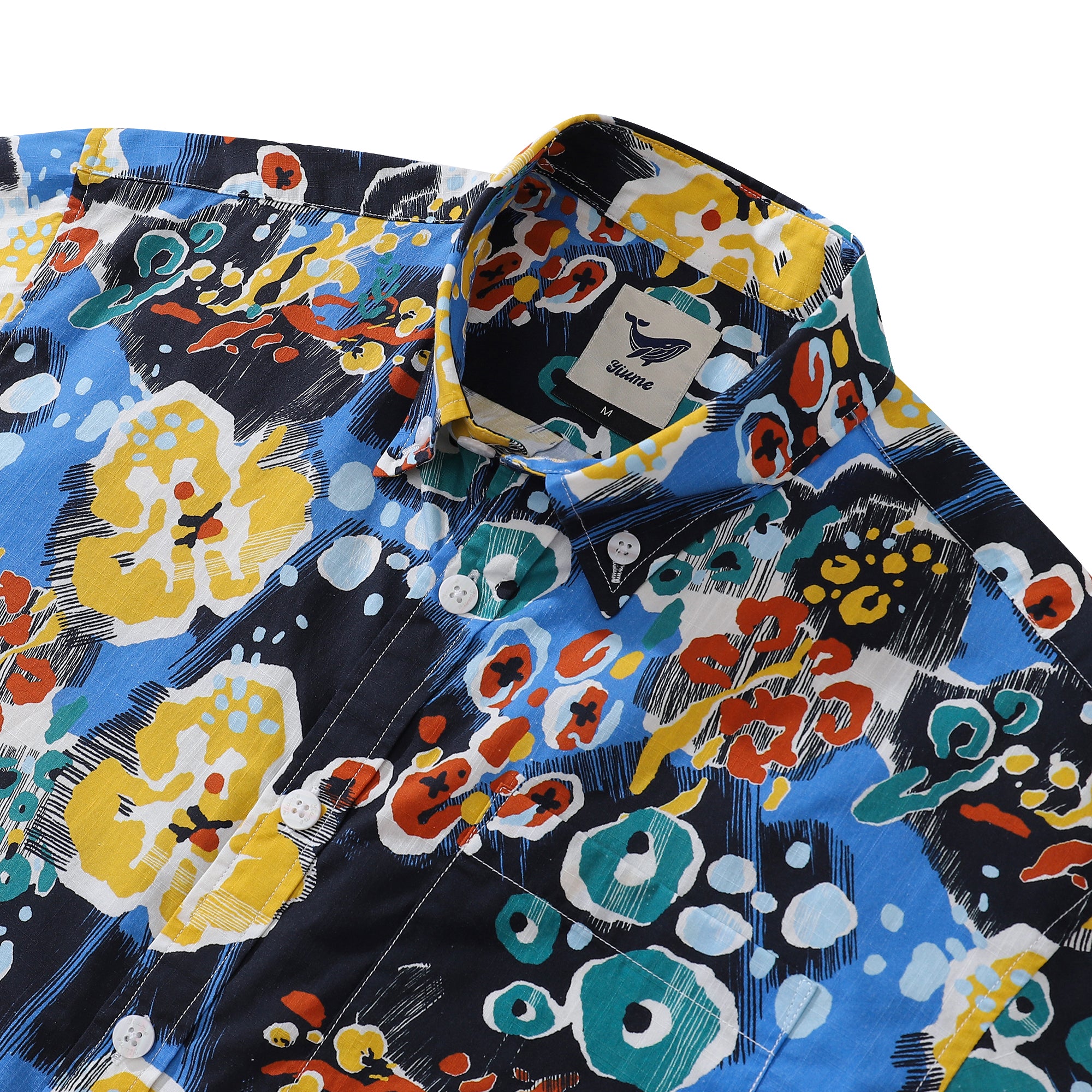 Men's Hawaiian Shirt Blue Coral Reef Print Cotton Button-down Short Sl ...