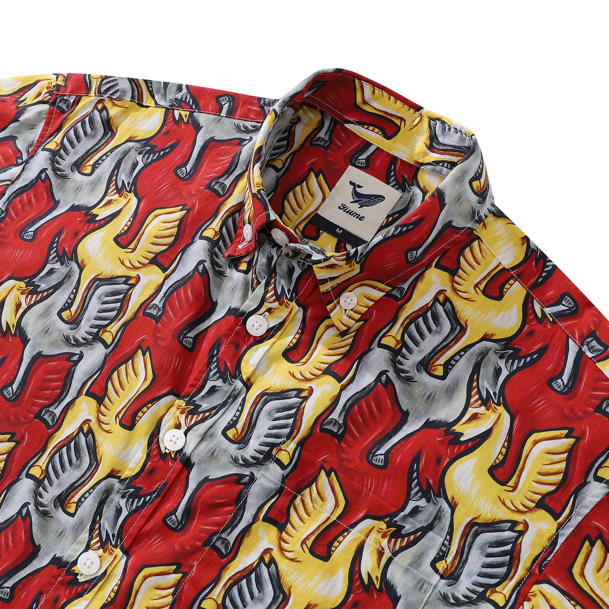 1980s Vintage Men's Hawaiian Shirt Unicorn Print Cotton Button-down Short Sleeve Aloha Shirt